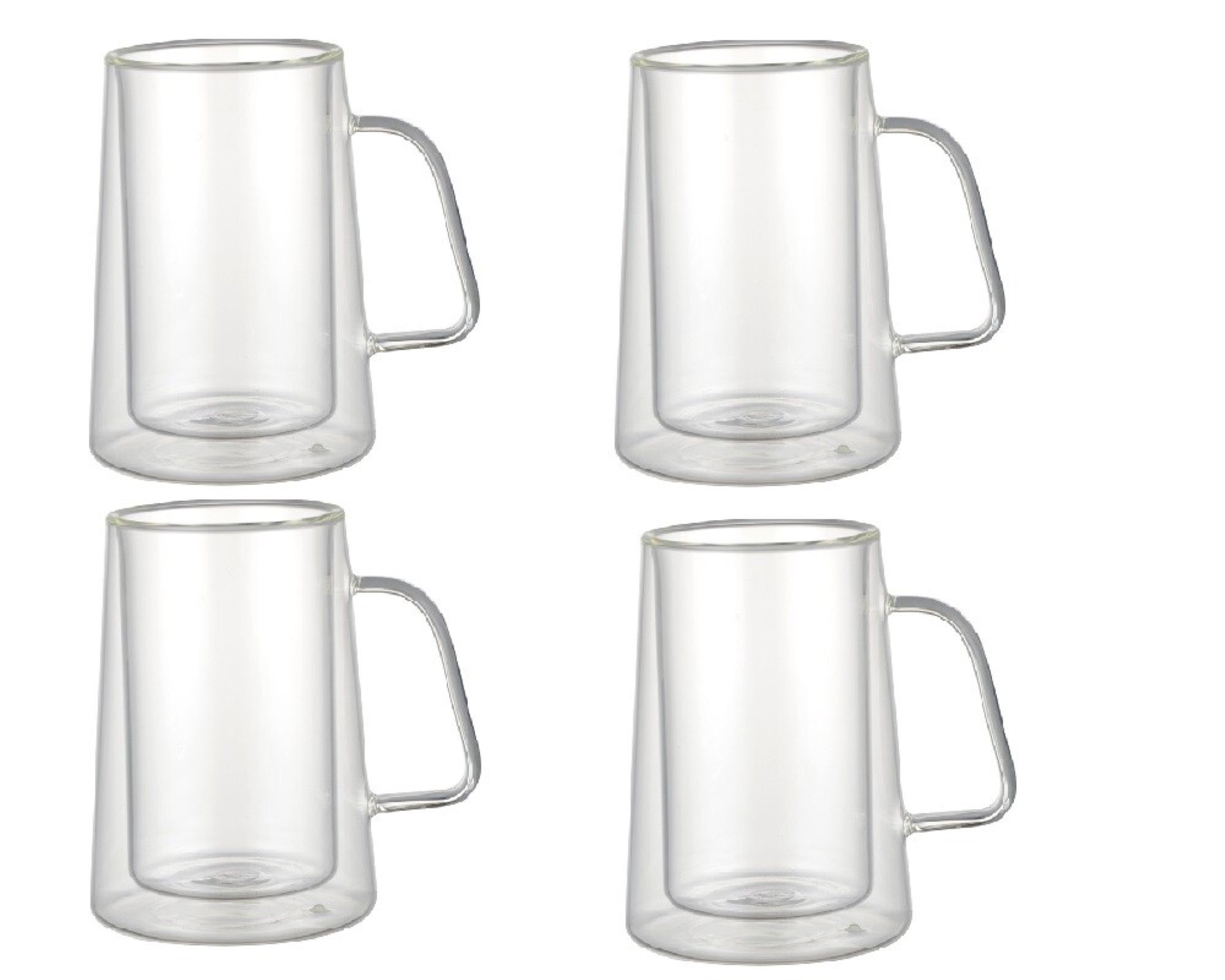 Schäfer Elektronik Gläser-Set 4 Tlg. Doppelwandige Kaffee- und Teegläser mit Henkel 300ml