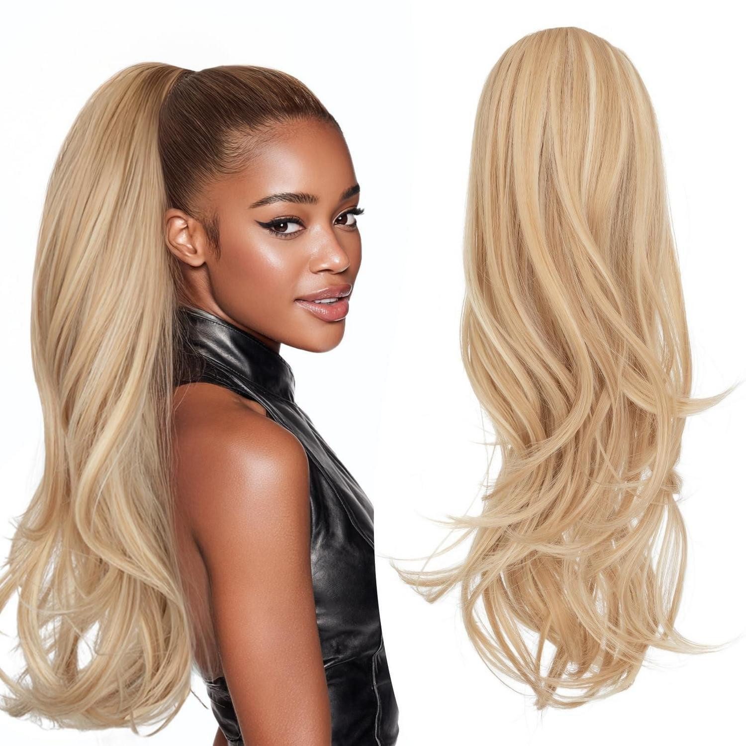 LuxusKollektion Kunsthaar-Extension Pferdeschwanz Kordelzug Damen Haarteil 56 56 CM Aschblond-Highlights