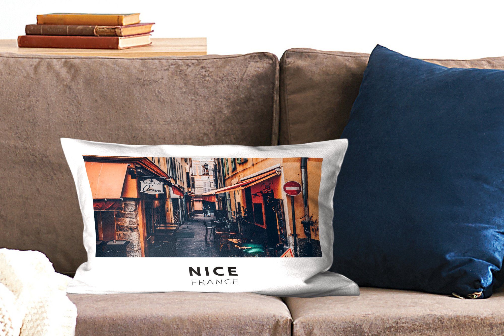 MuchoWow Dekokissen Nizza - Dekokissen Schlafzimmer Zierkissen, Füllung, - mit Wohzimmer Dekoration, Straße, Frankreich