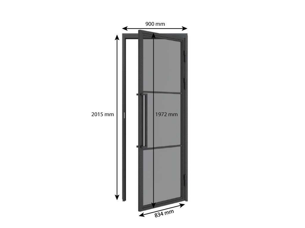 inova wohnen Zimmertür Glastür mit Stahlrahmen schwarz Grauglas, Komplett Set mit Türzarge und Griffstange Loftstyle