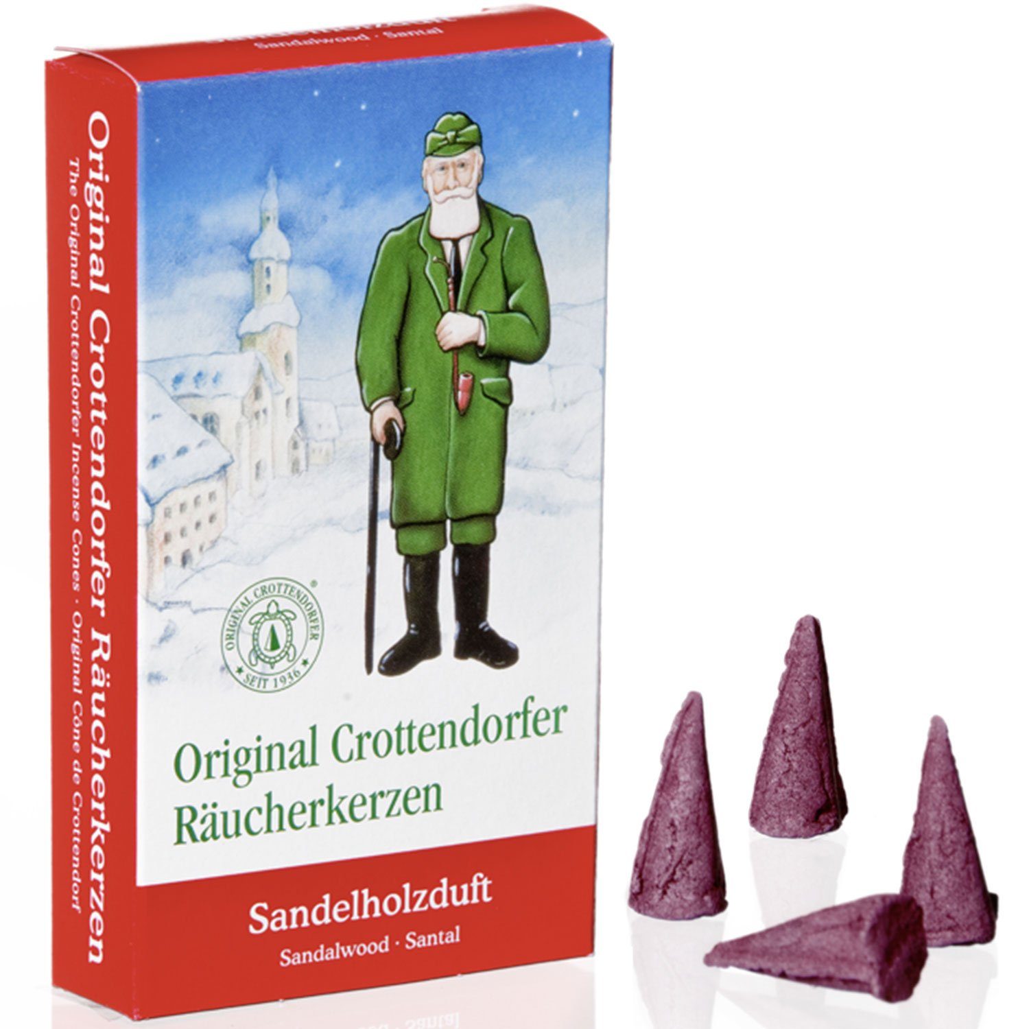 Crottendorfer Räuchermännchen Räucherkerzen Set Ziegenbein Susi Sandel + Sandelholzduft 24 Kegel, (2 St), Original Erzgebirge Holzkunst, 13cm hoch