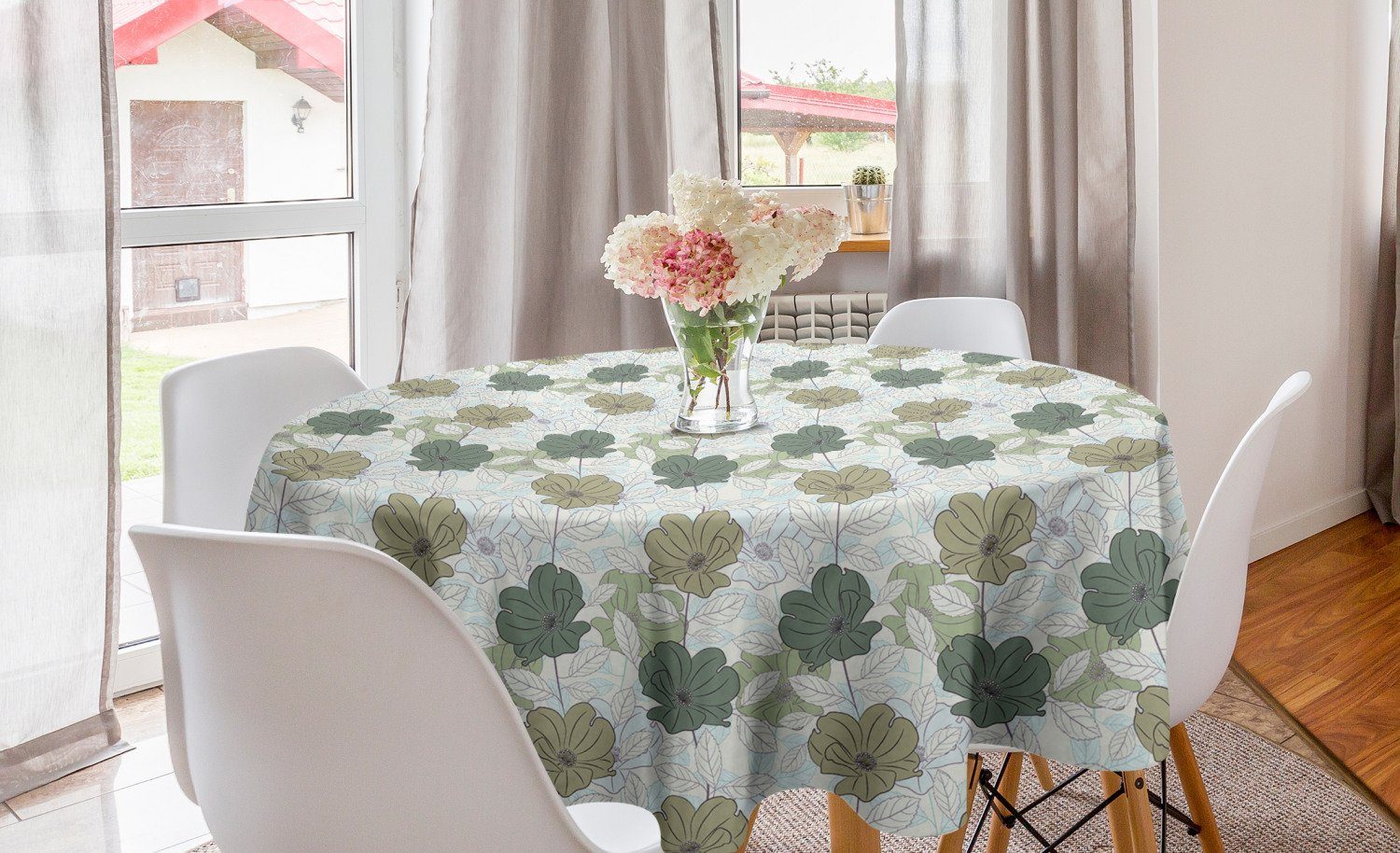 Abakuhaus Tischdecke Kreis Tischdecke Abdeckung für Esszimmer Küche Dekoration, Blumen Bunte Rosen und Blätter