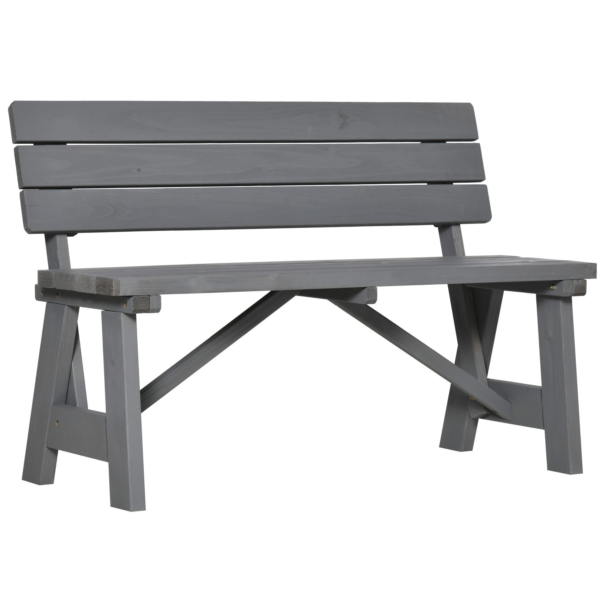 Outsunny Bank mit Rückenlehnen, 220kg belastbar (wetterfest Sitzbank aus Holz, 1-St., 2-Sitzer Gartenbank), für Balkon Terrasse, Garten, 116 x 56 x 80 cm, Grau