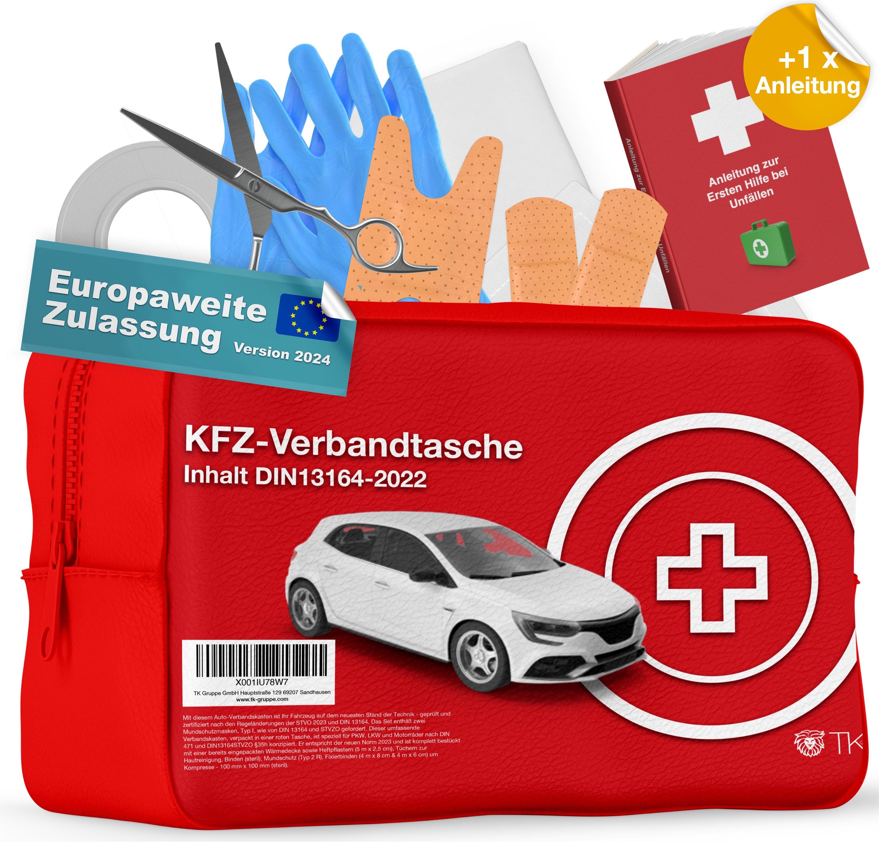 autogadget® KFZ-Verbandtasche Auto Verbandskasten - Neue Norm 2024 - DIN  13164
