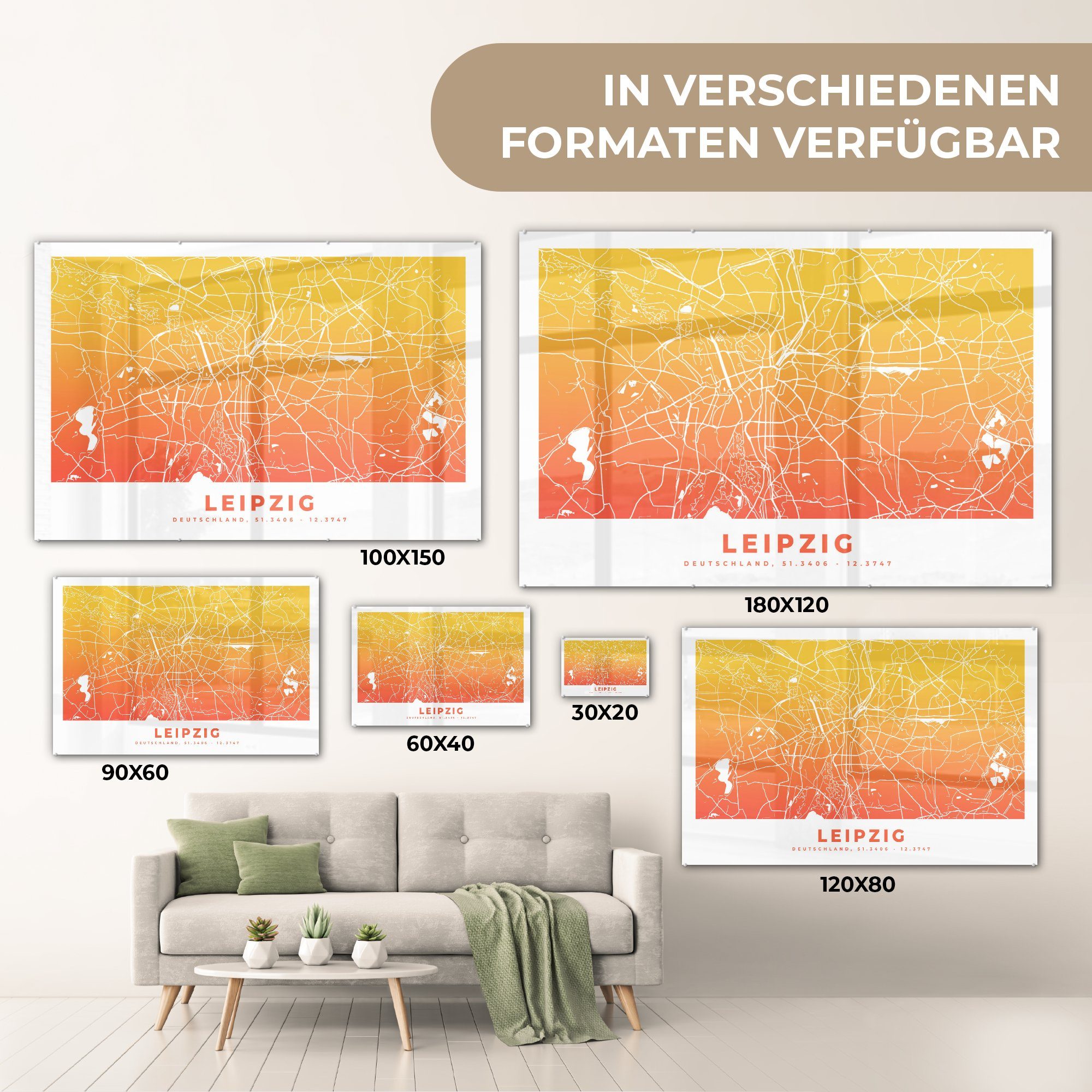 (1 Schlafzimmer Wohnzimmer Leipzig Acrylglasbilder - Acrylglasbild St), & Stadtplan, - MuchoWow Deutschland