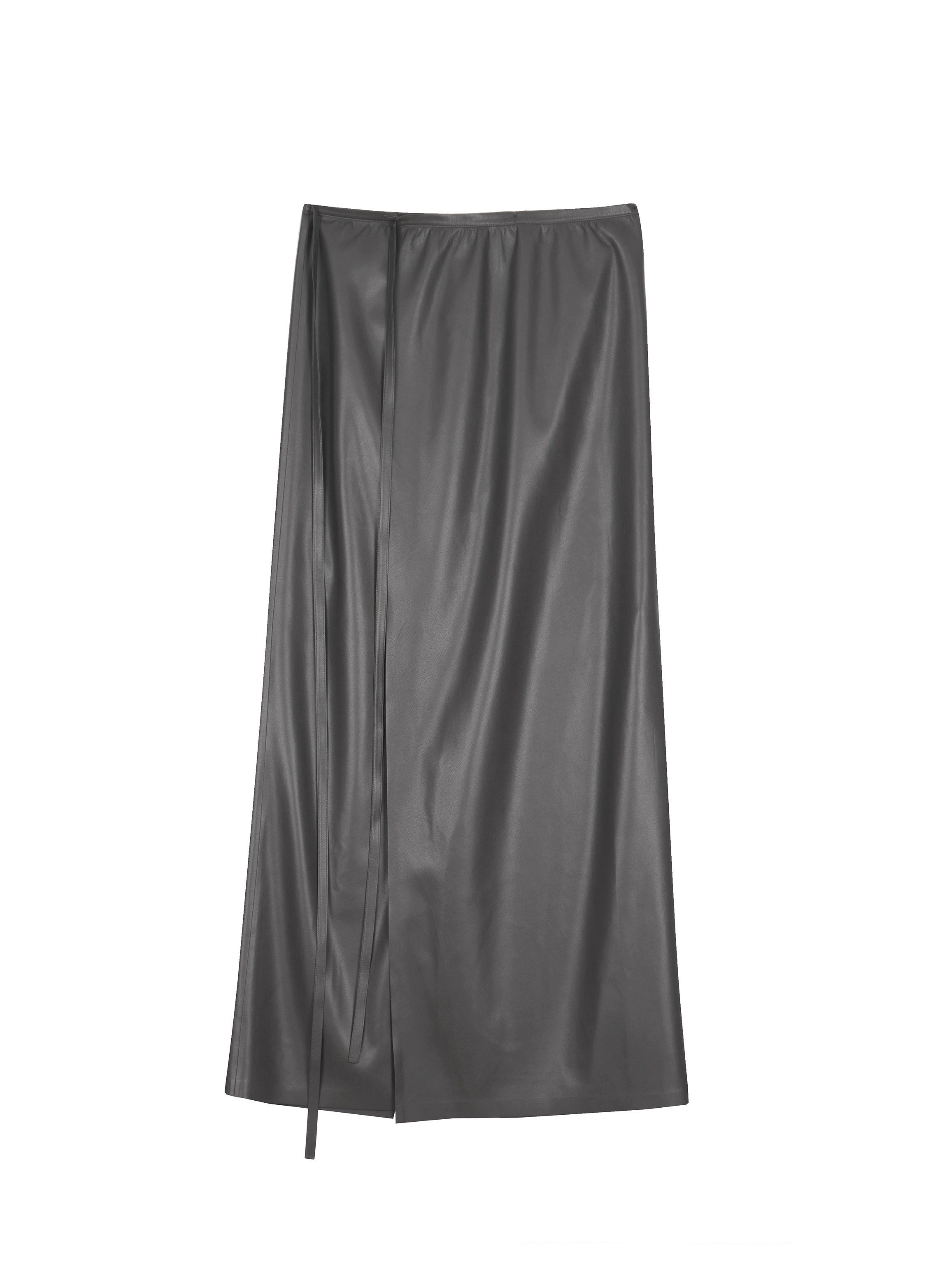 LESS Lederimitatrock Damen Regular Rock mit Knopfleiste und Rückenschlitz Grau