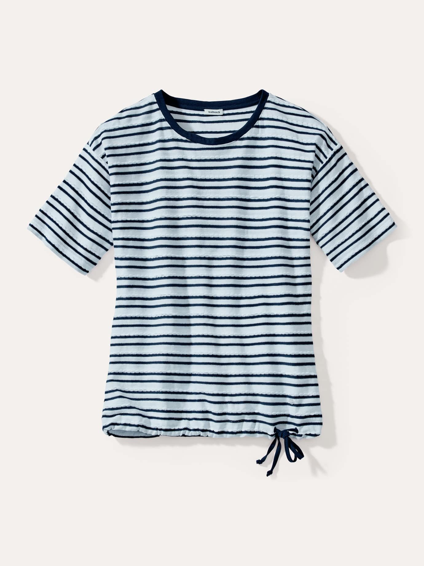 Walbusch Poloshirt Damen Blousonshirt Wellenreiter Halbarm Rundhals Garngefärbte Ringel, plastische Struktur, pflegeleichter Baumwollmix