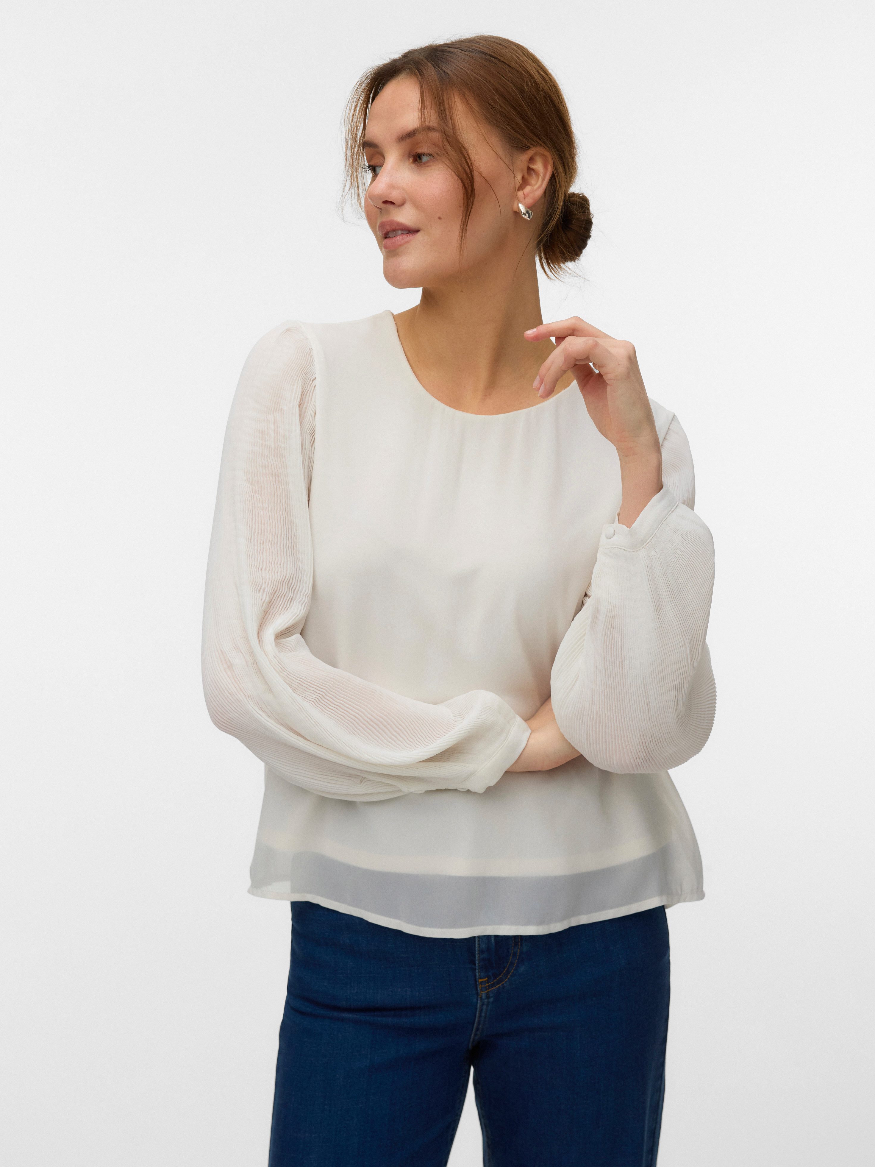 Vero Moda Blusenshirt VMSIGNE LS PLISSE TOP WVN mit Schlingenverschluss