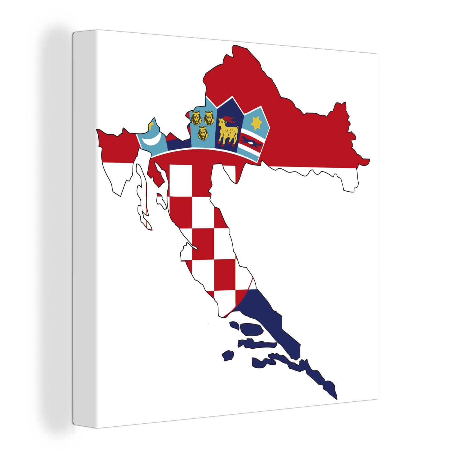 OneMillionCanvasses® Leinwandbild Die Flagge von Kroatien auf der Karte, (1 St), Wandbild, Deko Schlafzimmer Wohnzimmer Flur 20x20 cm