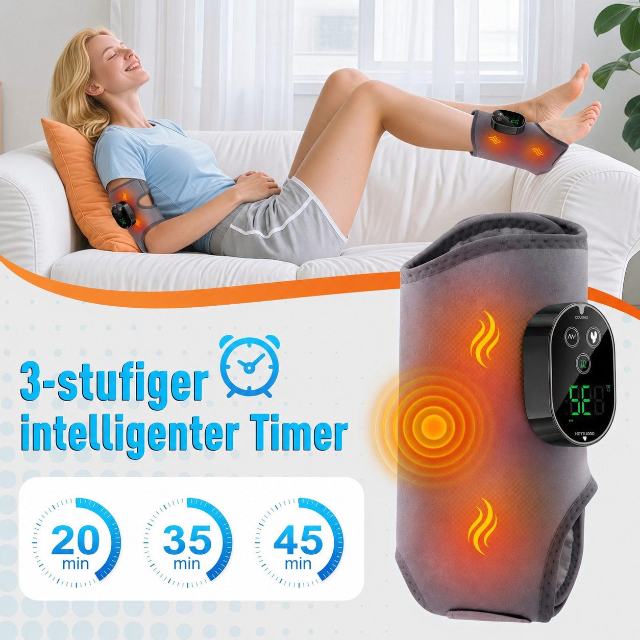 Lisabonde Massagegerät mit Wärmetherapie & Vibration, Akku, für Knöchel & Wade, 2er-Set, Ergonomisch, hautfreundlich, automatische Abschaltung – Bild 2 von 5
