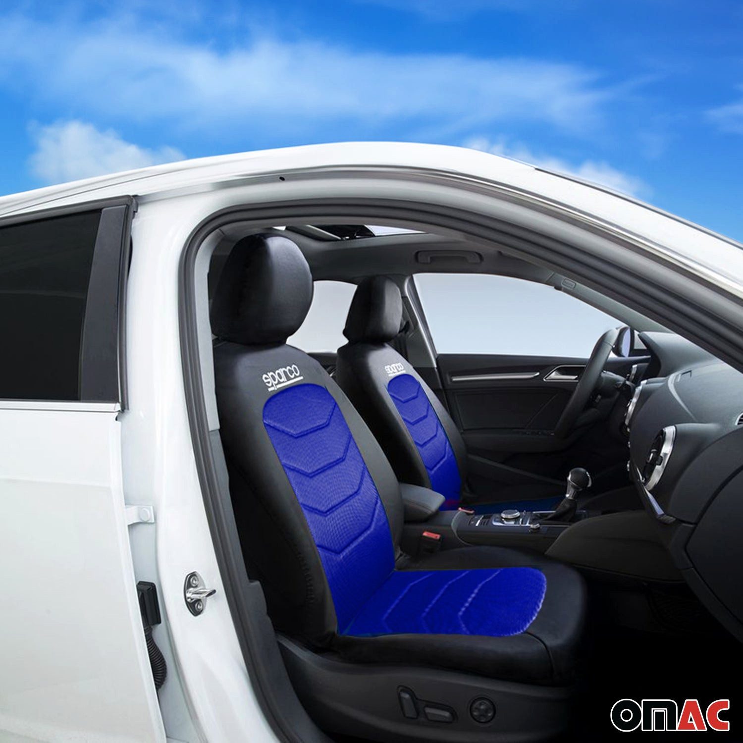 OMAC Car Seat Cover SPARCO Protective Covers Universal Blue Front Rear, Breathable, Compatible with Side Airbags