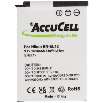 AccuCell Akku passend für Nikon EN-EL12 Akku, CoolPix S610, S610C, S710, 44,5 Akku 1050 mAh (3,7 V)