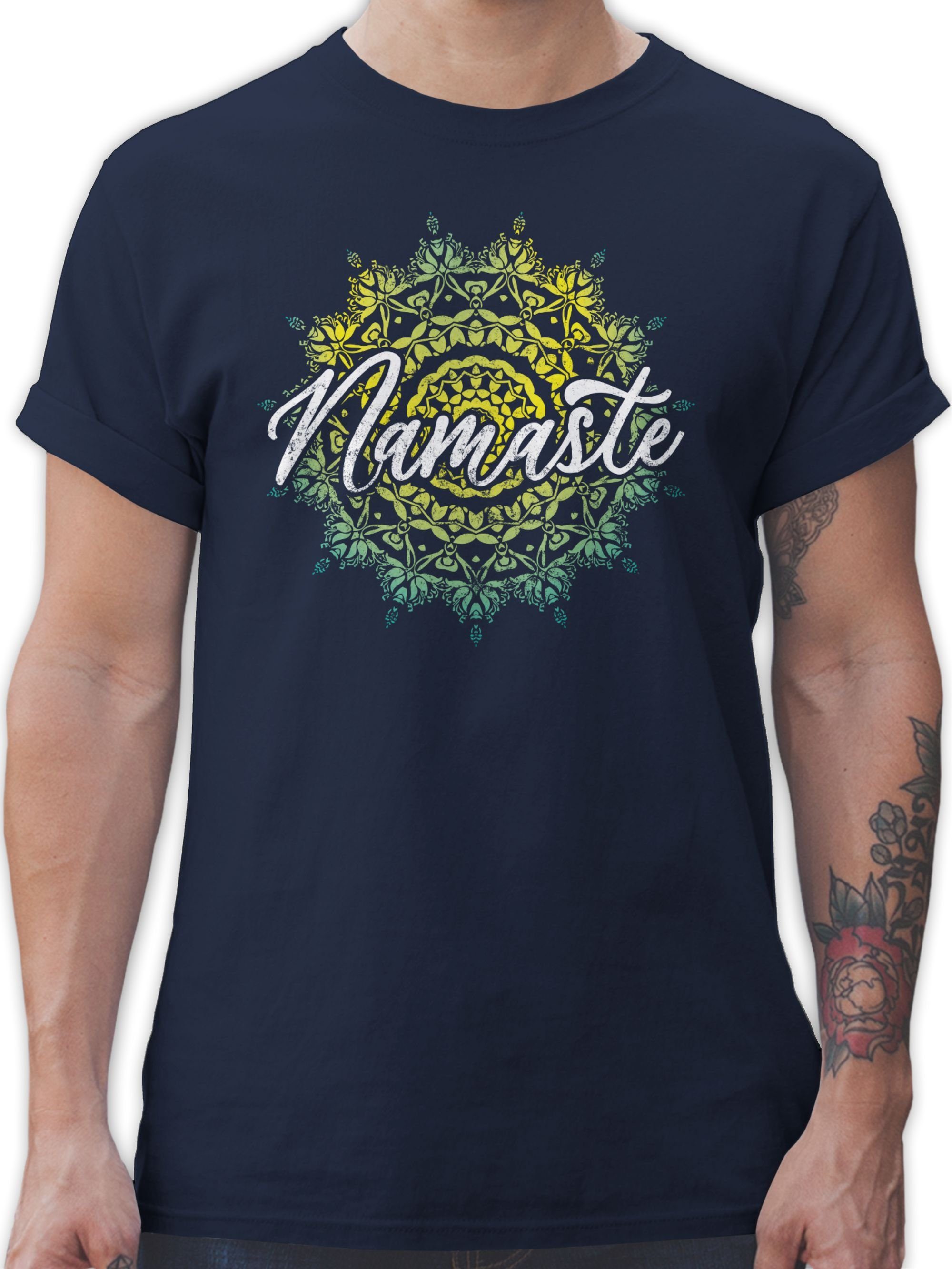 Shirtracer T-Shirt Namaste Vintage Yoga und Wellness Geschenk 02 Navy Blau