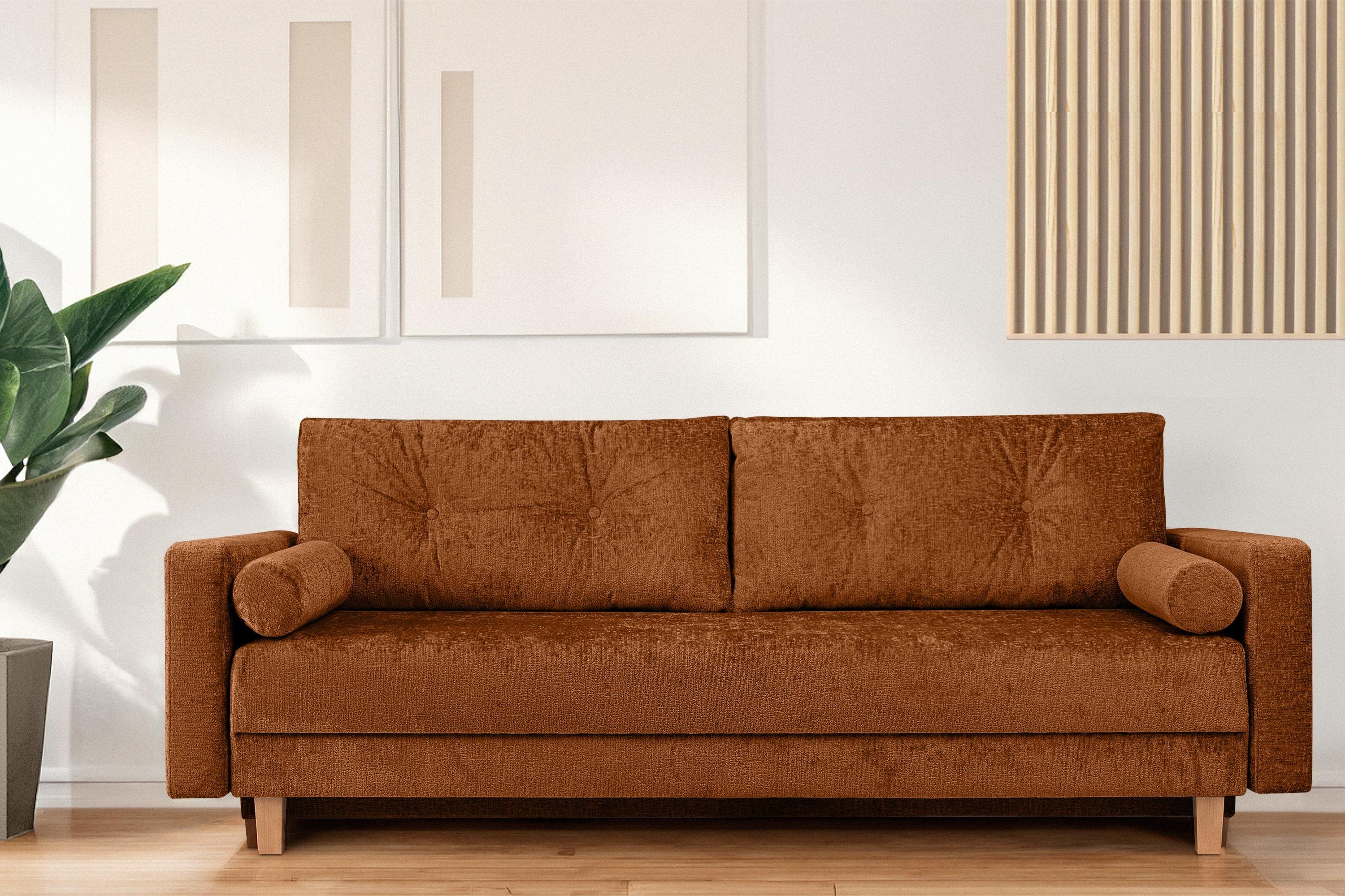 Konsimo Schlafsofa ERISO Sofa 3-Personen, mit Schlaffunktion 196x150 Liegfläche cm, Chenille-Oberstoff