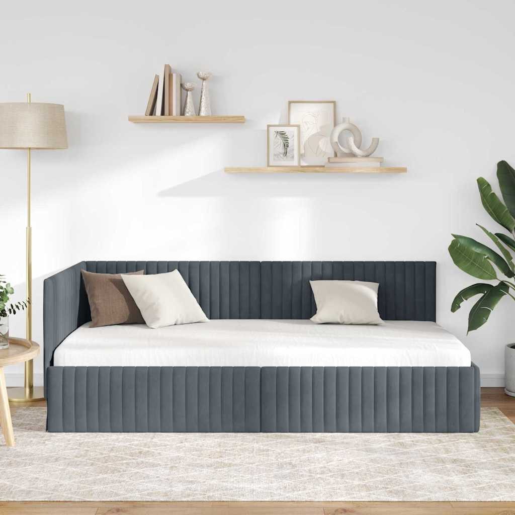 vidaXL Bett Eckbettgestell mit Kopfteil Dunkelgrau 100 cm x 200 cm Samt (1-tlg)