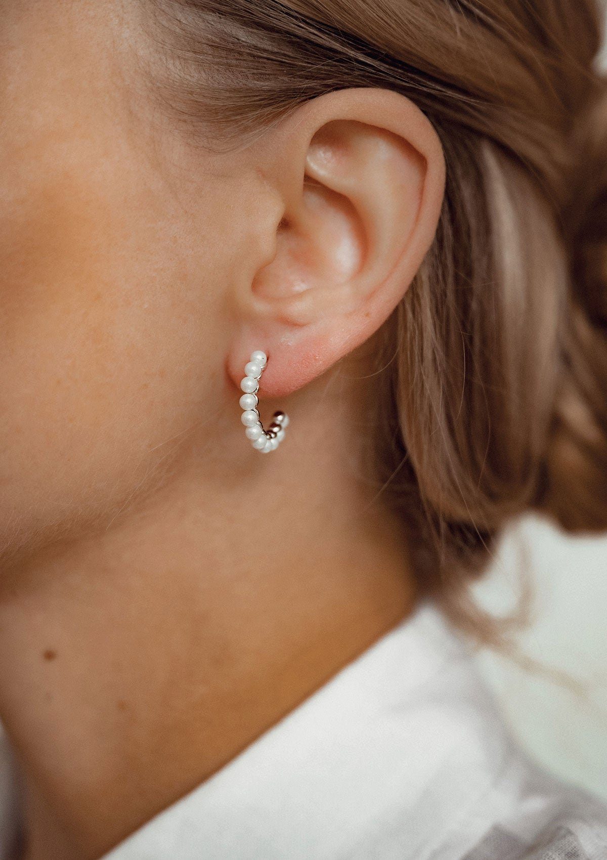 Hey Happiness Perlenohrringe Offene Creolen Silber 925 Damen, Silber Ohrste günstig online kaufen