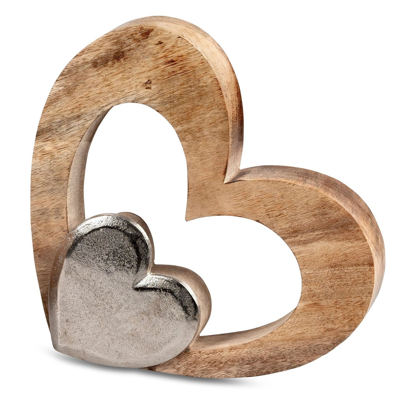 Dekofigur Deko Herz aus Alu Mango Holz zum stellen Aufsteller 18 cm Tischdeko