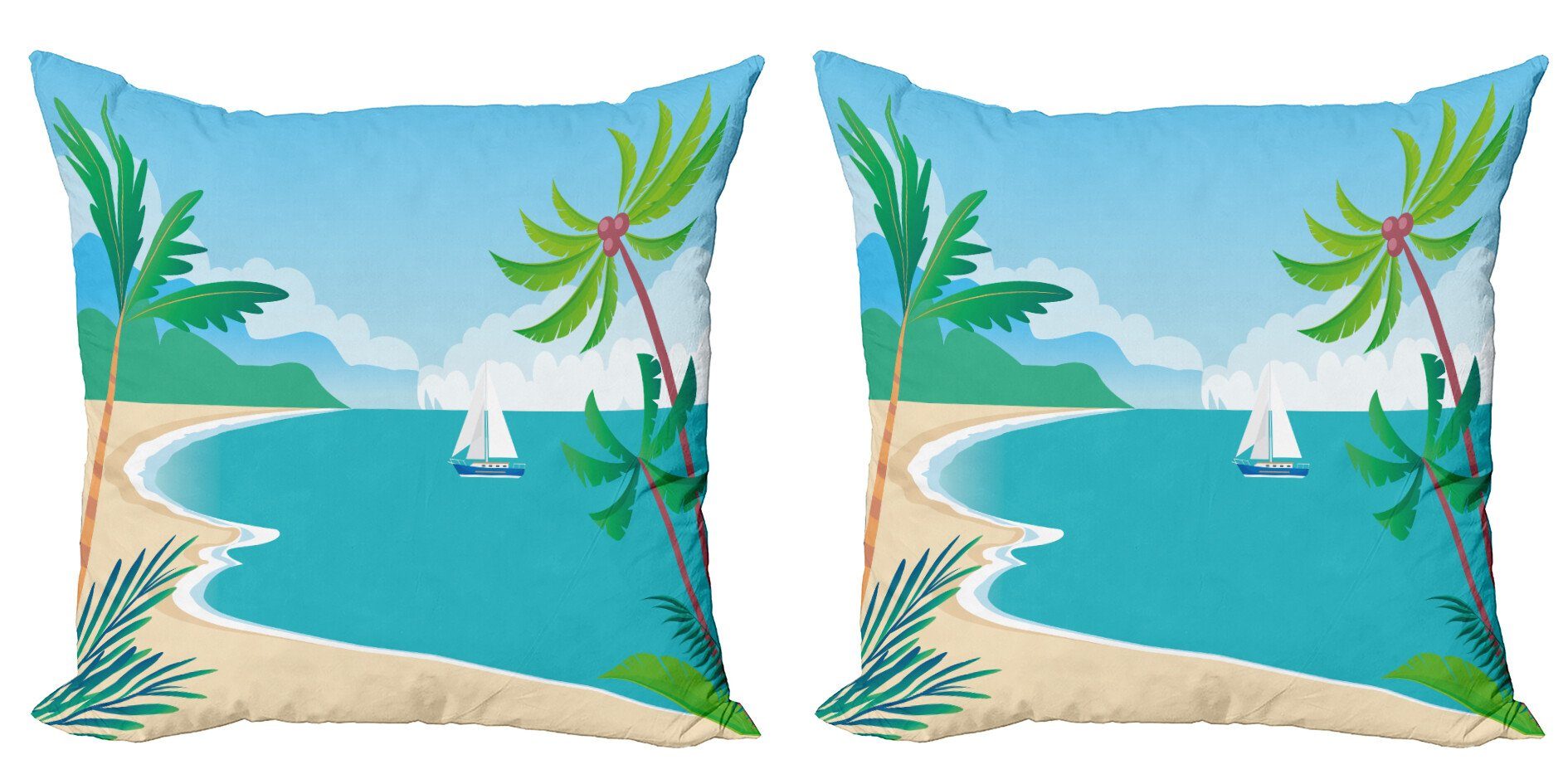 Kissenbezüge Modern Accent Doppelseitiger Digitaldruck, Abakuhaus (2 Stück), Grafik-Strand Cartoon Tropic Coast