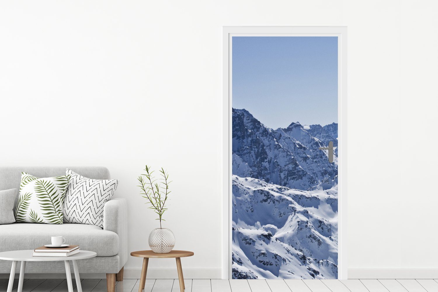 Schnee, bedruckt, Matt, Türtapete Türaufkleber, 75x205 für St), cm - Fototapete Tür, Berg - (1 Alpen MuchoWow