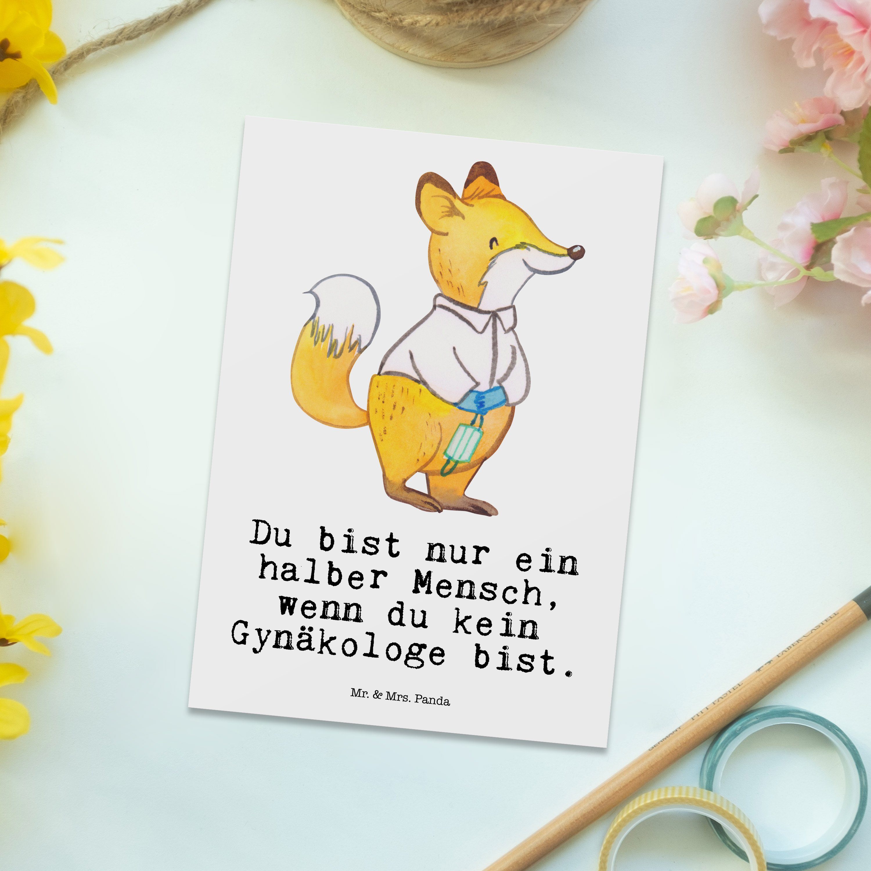 Mr. Gynäkologe Weiß Sch & Geburtstagskarte, Geschenk, Kollege, Mrs. Panda Postkarte Herz - mit -
