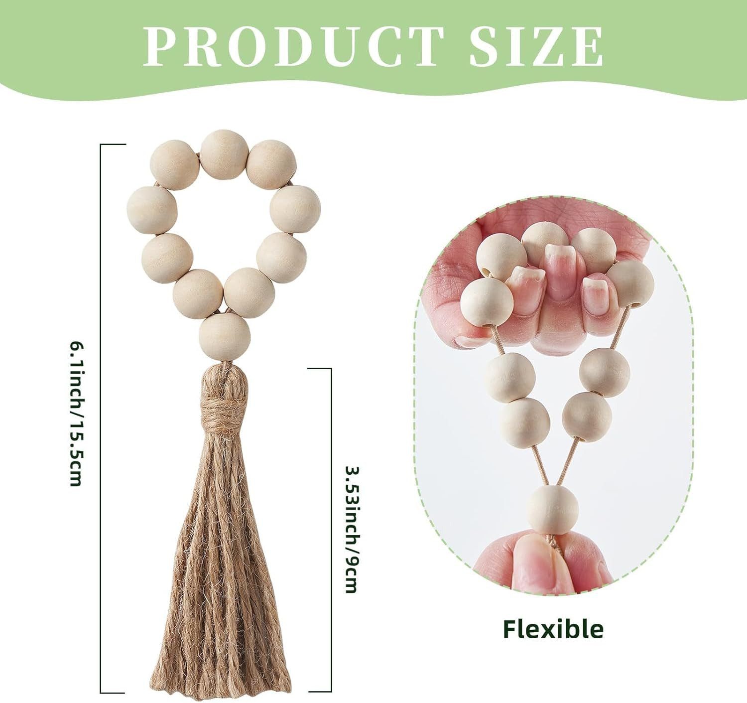 FELIXLEO Serviettenring 12x Holzperlen Serviettenringe Boho Jute Deko, (1-tlg) – Bild 3 von 5