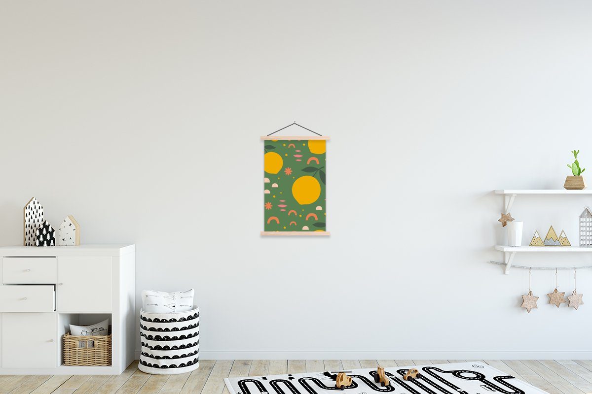 MuchoWow Poster Zitrone - Zitrusfrüchte - Muster, (1 St), Posterleiste, Textilposter für Wohnzimmer, Bilderleiste, Magnetisch