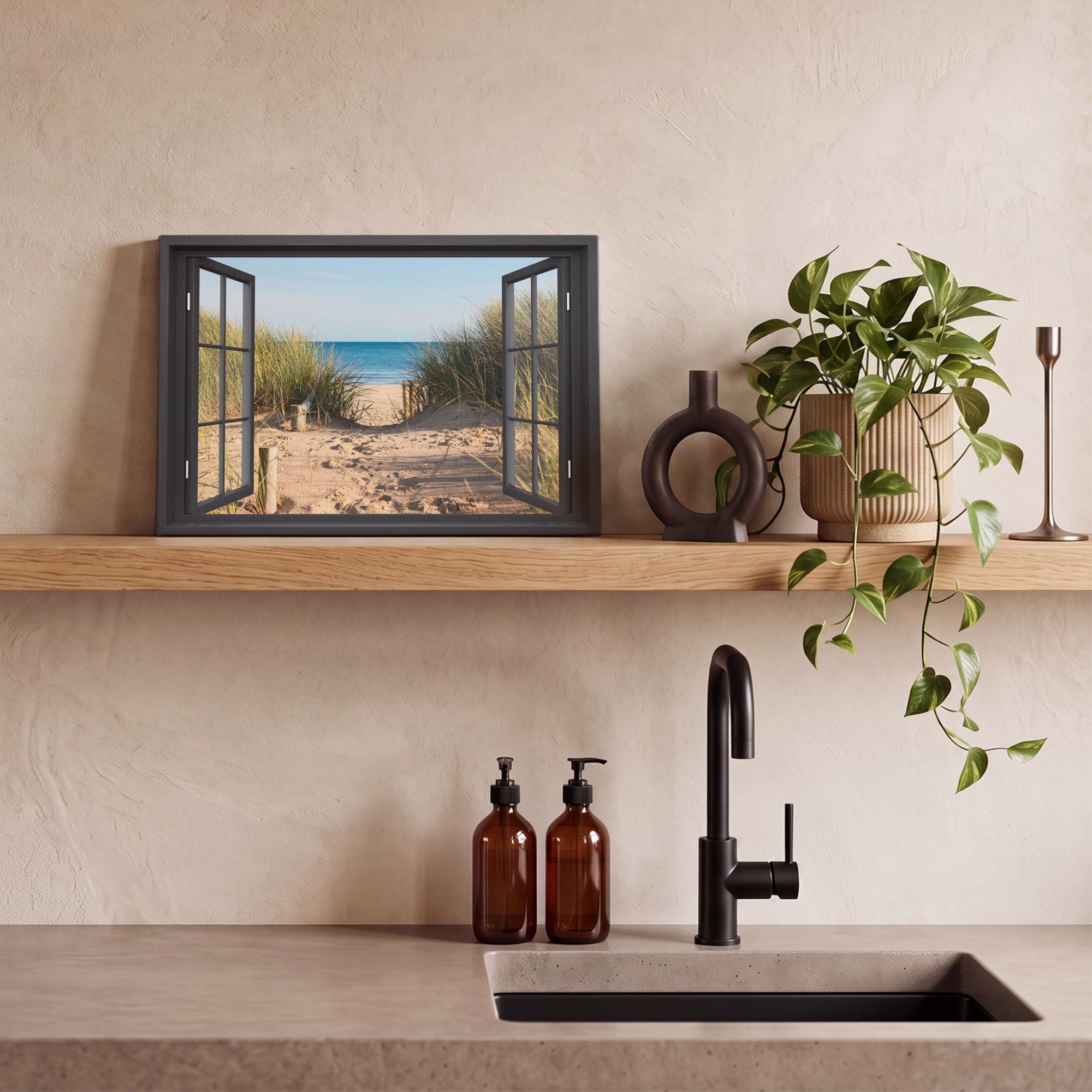 OneMillionCanvasses® Leinwandbild Durchblick - Strand - Meer - Sand - Wasser - Strandhafer - Dünen, Fotodruck (1 St), Leinwand Bilder Klein, Wand Dekoration Aes – Bild 5 von 5
