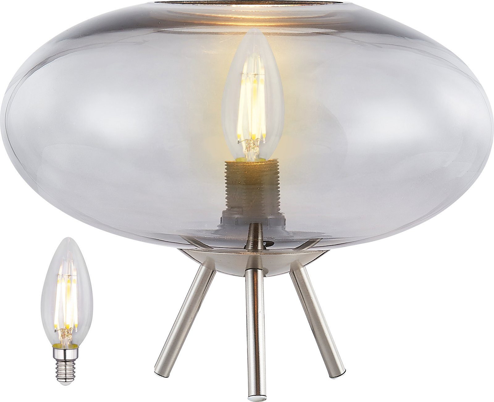bmf-versand Tischleuchte »LED Tischleuchte Tischlampe Metall Glas Oval Grau  Rauchglas Modern Wohnzimmer«