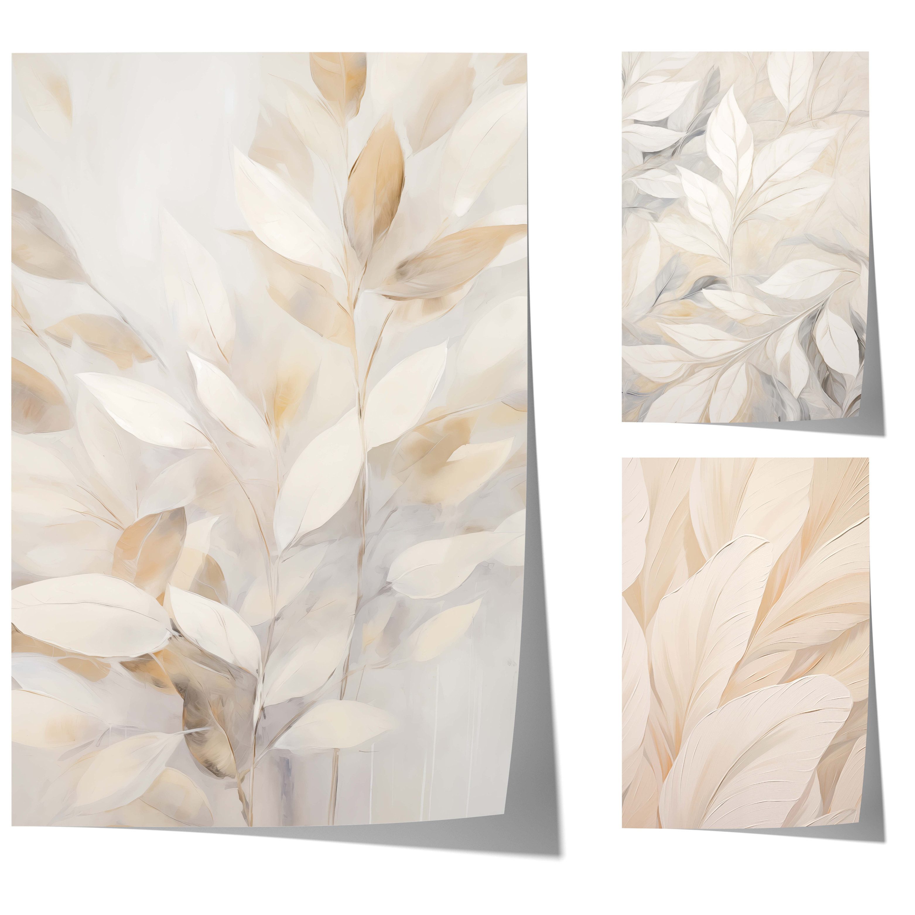 JUSTGOODMOOD Poster Botanik Geschenkidee Beige Blätter und Zarte Pflanzenkunst in Neutrale, B (1 St)