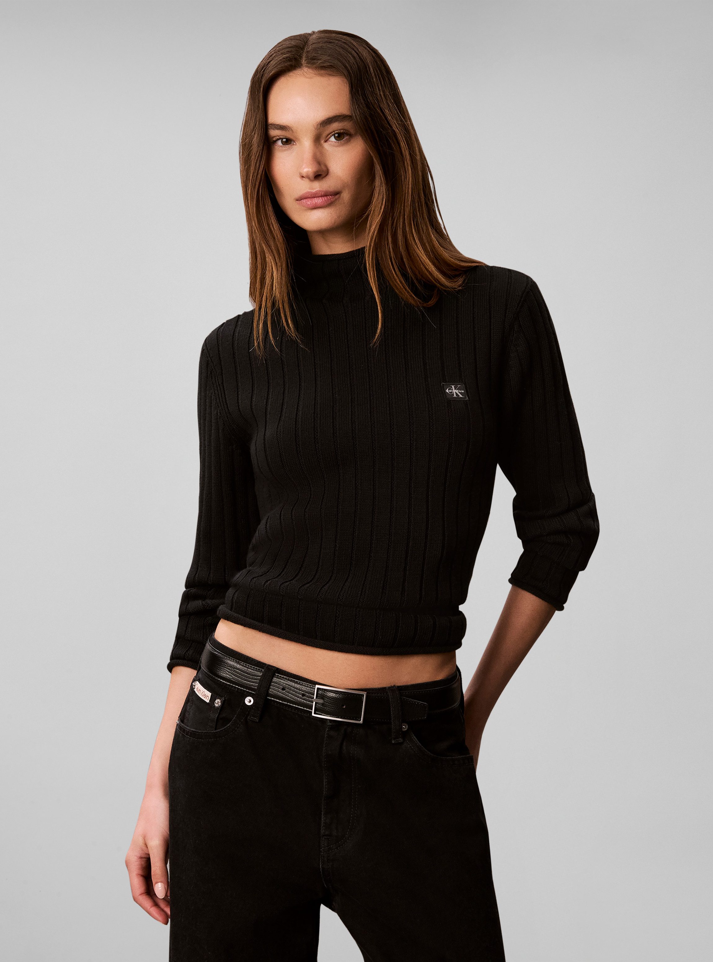 Calvin Klein Jeans Rollkragenpullover WOVEN LABEL T-NECK SWEATER Regular fit mit Stehkragen