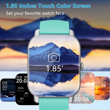 Csasan Damen's und Herren's Telefonfunktion IP68 Wasserdicht Fitness-Tracker Smartwatch (1,85 Zoll, Android/iOS), mit Puls-Schlaf-Monitor Schrittzähler Bluetooth Anrufe, 112+Sportmodi