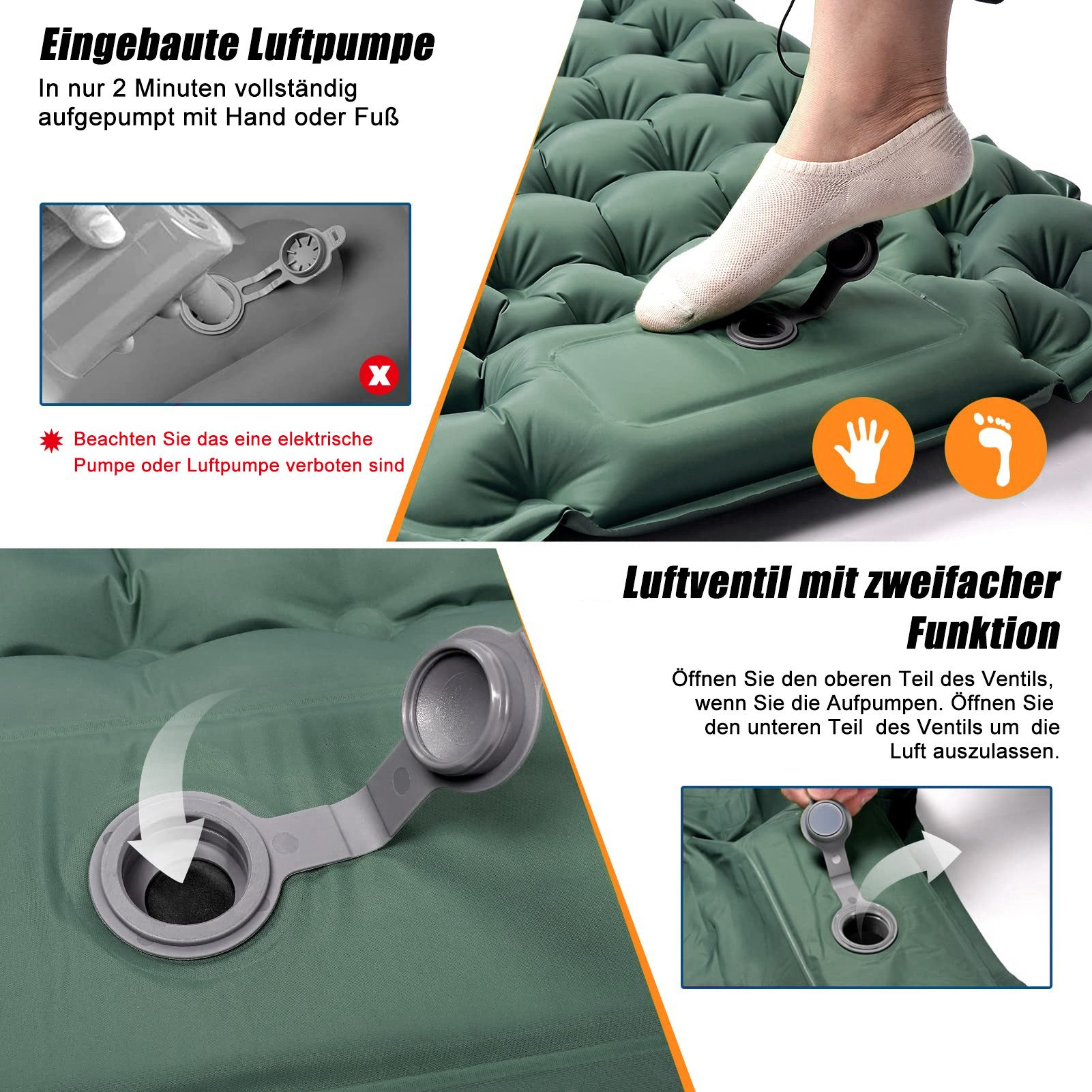 CALIYO Isomatte 2-Tlg Isomatte Outdoor, Isomatte Ultraleicht, Isomatte Camping Outdoor, (2-tlg., Isomatte Camping mit Fußpresse Pumpe und Kissen), erschleißfest – Bild 3 von 5