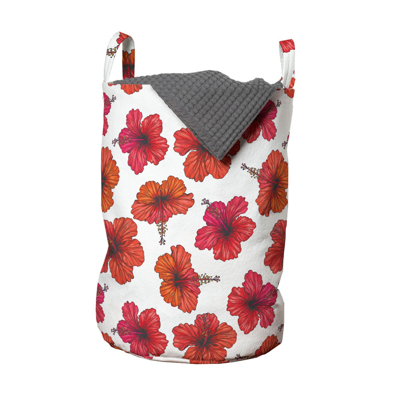Abakuhaus Wäschesäckchen Wäschekorb mit Griffen Kordelzugverschluss für Waschsalons, Blumen Warmtonige Hibiscus Flowers