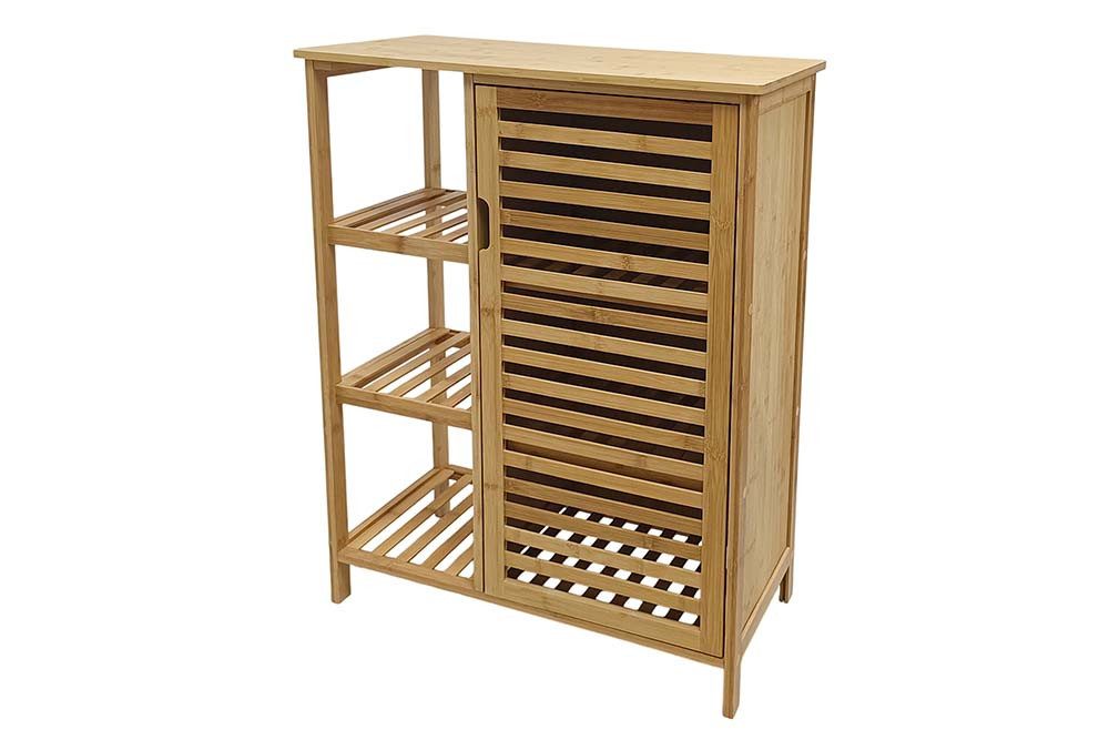 riess-ambiente Badregal ZEN-BO 90cm natur - Bambus, Lamellentür, Massivholz, FSC-zertifiziert, Einzelartikel 1-tlg., Natürlicher Minischrank - ideal für Wohnzimmer, Flur oder Schlafzimmer