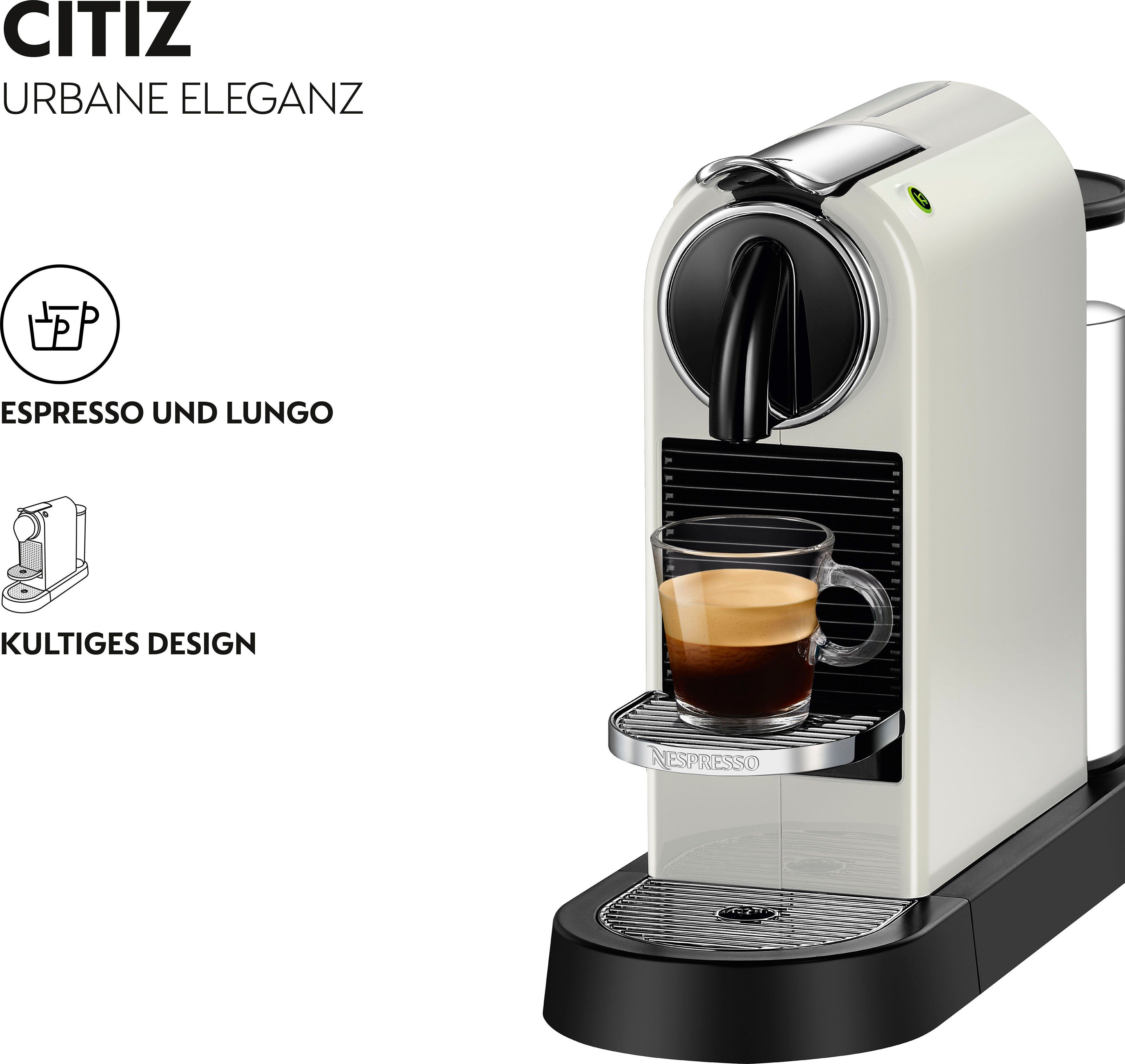 NESPRESSO Kapselmaschine CITIZ EN 167.W von DeLonghi, White, inkl. Willkommenspaket mit 7 Kapseln