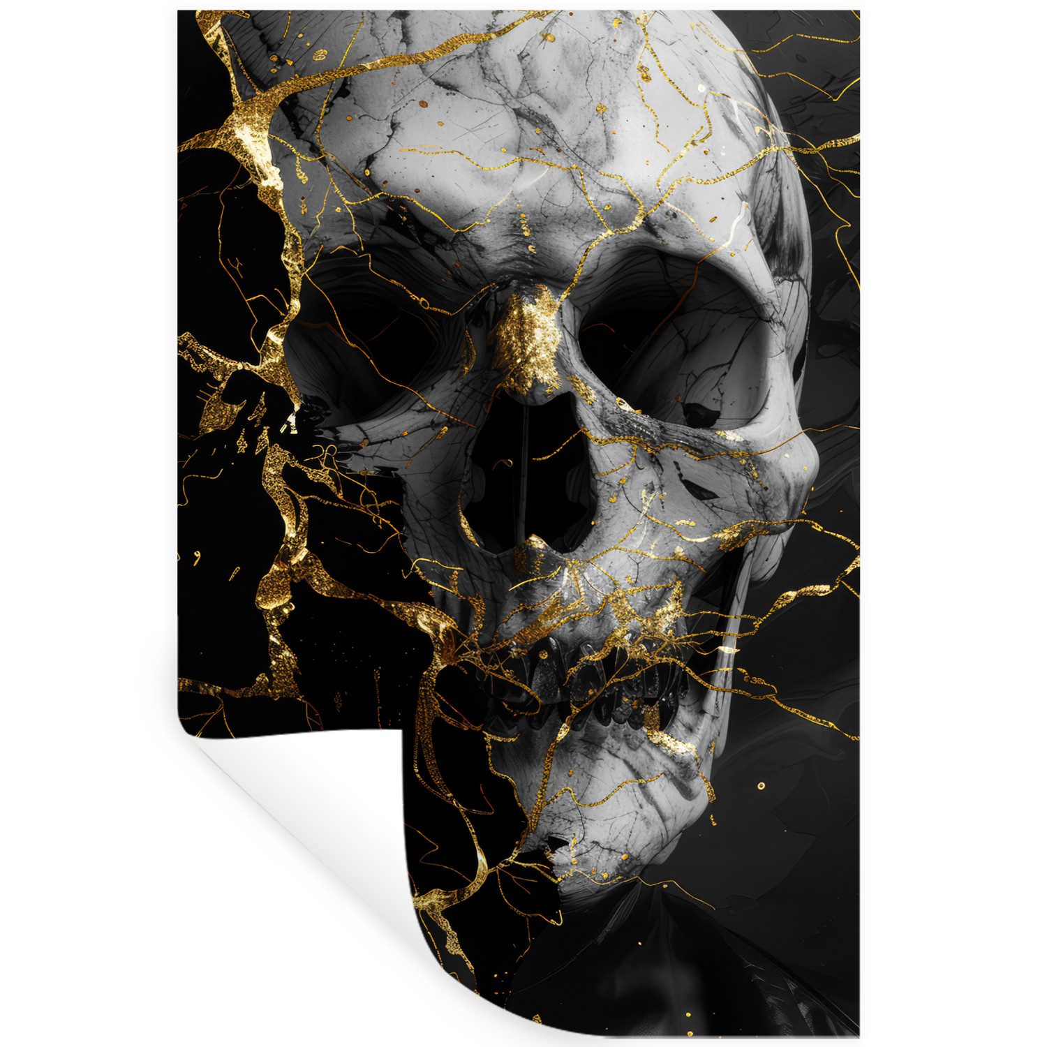 MuchoWow Wandsticker Gold - Abstrakt - Totenkopf - Gruselig - Tod (1 St), Wanddeko, Aufkleber, Wandtattoo, 80x120 cm