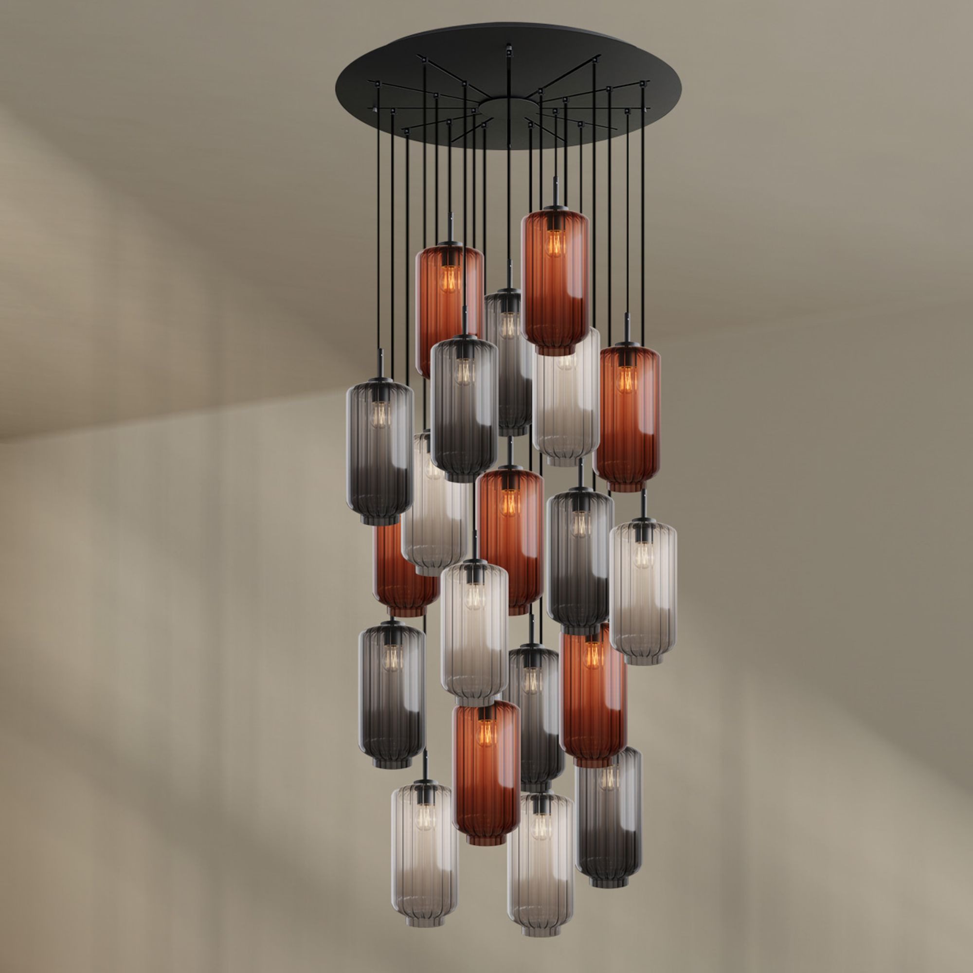 s.luce Pendelleuchte Velo Galerieleuchte 20-flg Ø 120cm Baldachin Ø 18cm Mehrfarbig