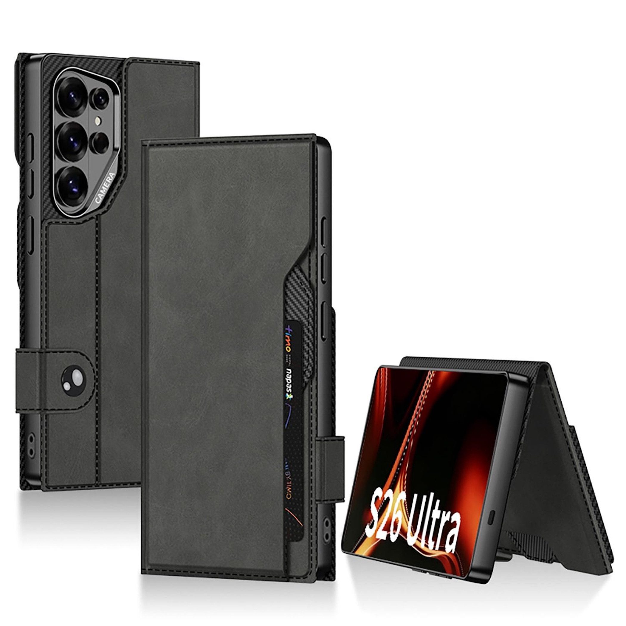 Wigento Handyhülle Für Samsung Galaxy S26 Ultra 5G Leder Tasche Book Hülle Schwarz 6.9, Kartenfächer, Standfunktion