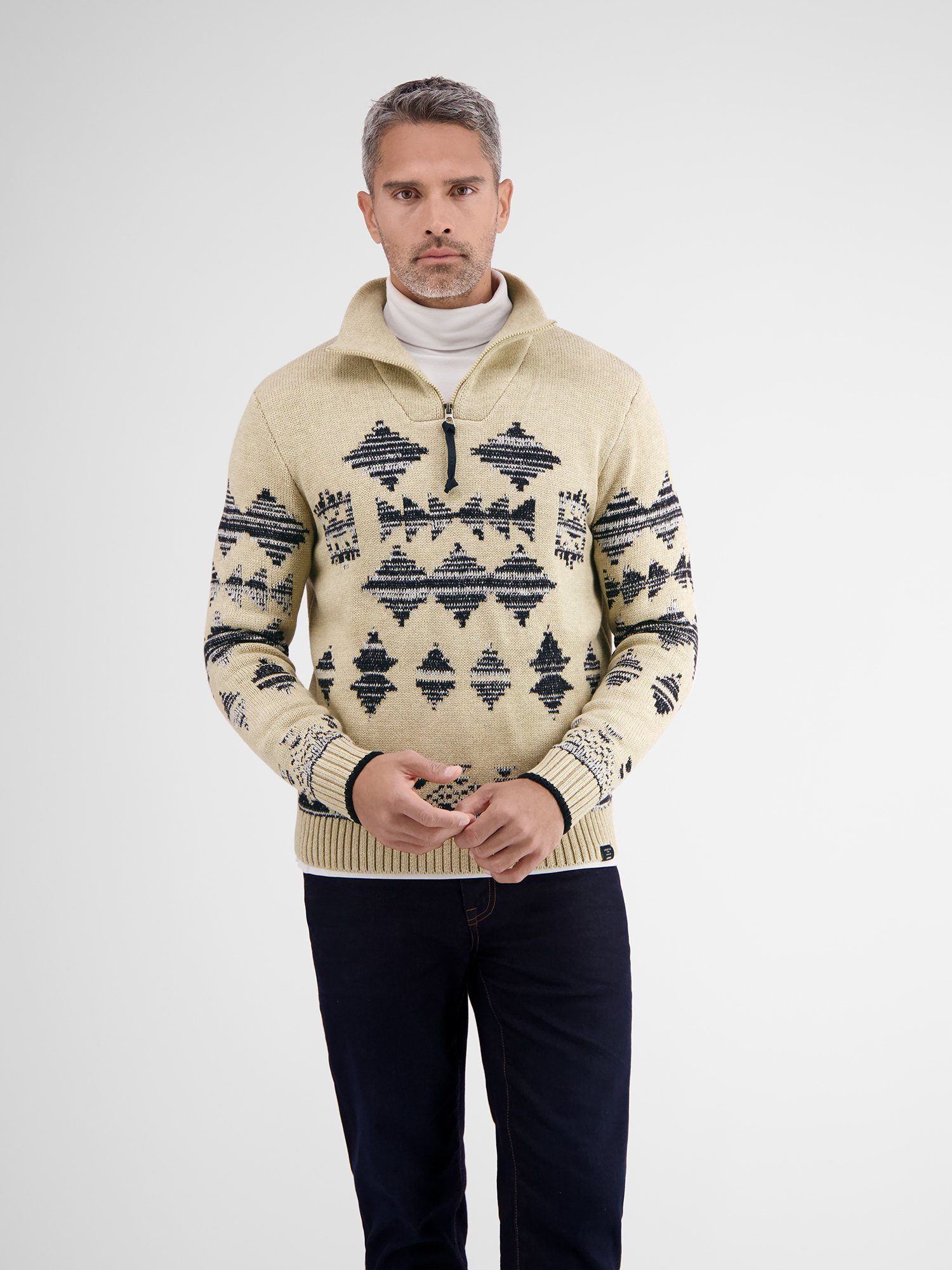 LERROS Herren Troyer Pullover - Mock Zip Pulli In Moosgrün