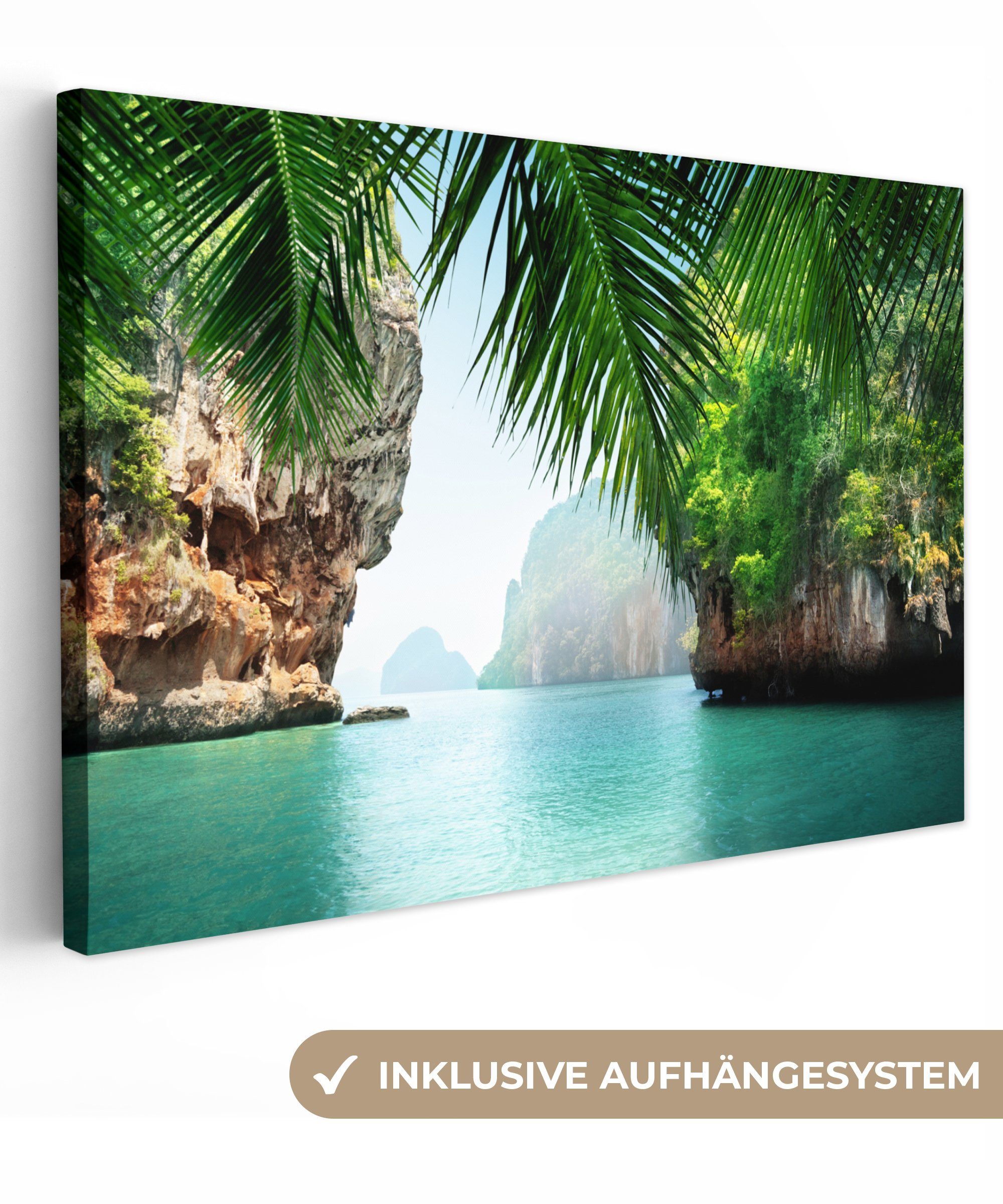 OneMillionCanvasses® Leinwandbild Meer - Palme - Berg - Tropisch, Fotodruck günstig online kaufen