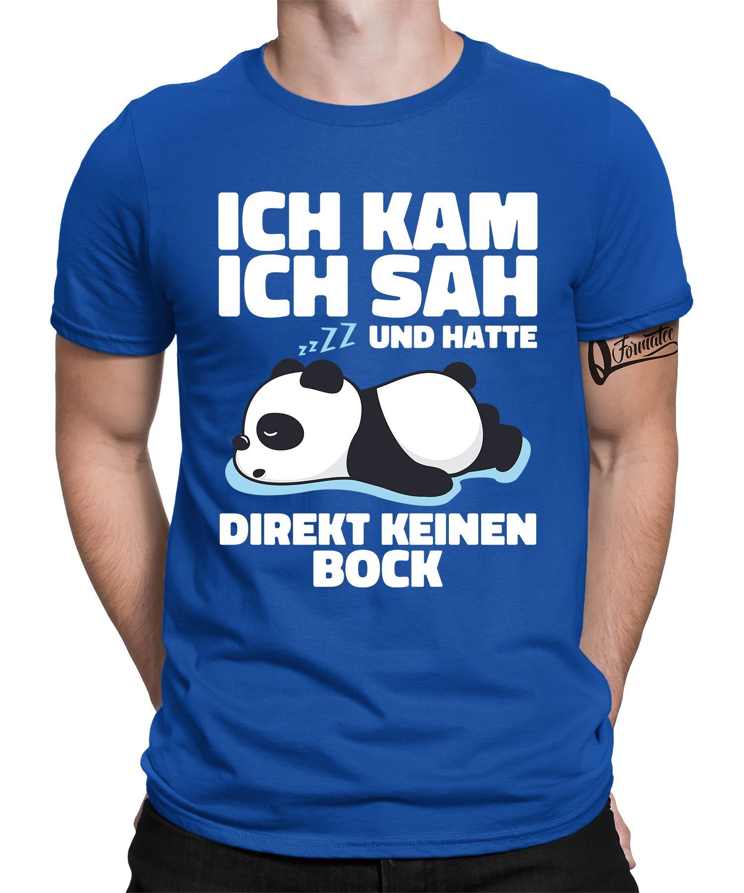 Quattro Formatee Kurzarmshirt Panda Keinen Bock - Lustiger Spruch Statement Herren T-Shirt (1-tlg) Blau