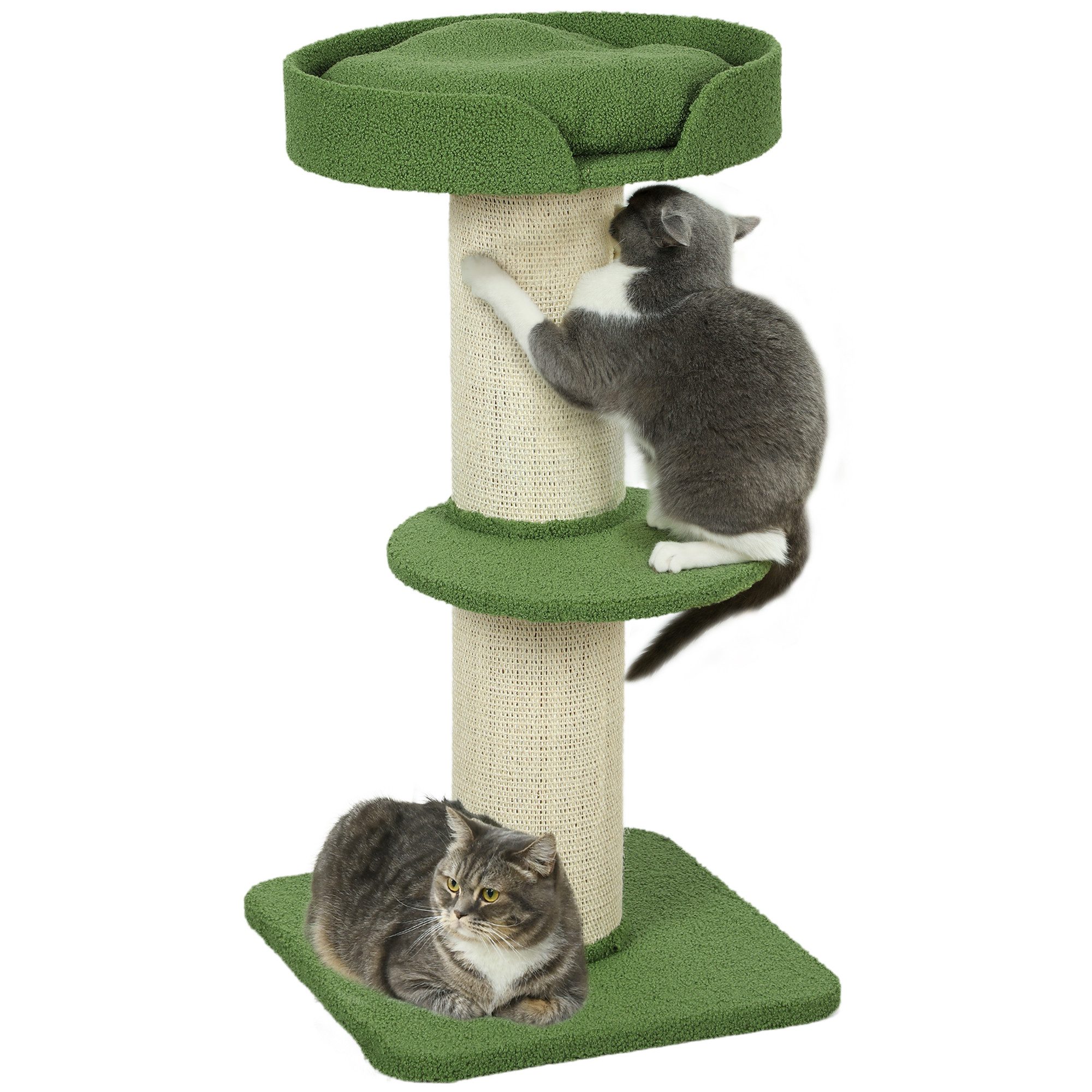 PawHut Kratzbaum mit Sisalstämme, Plattform, Kissen, für mittelgroße Katzen unter 5 kg, Grün