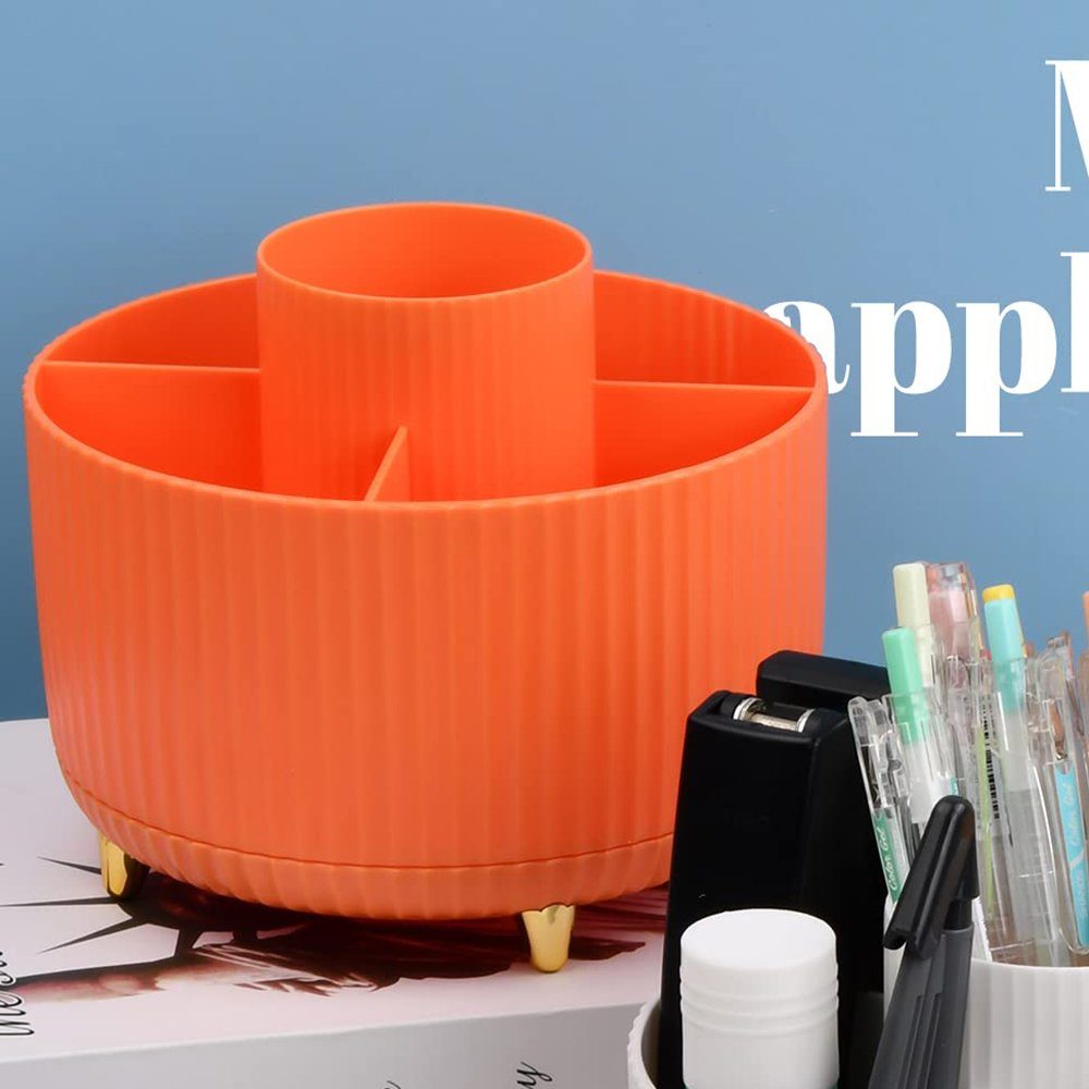 GelldG Organizer drehbarer orange Schreibtisch Organizer, 360 Büro-Organizer Stifthalter Grad