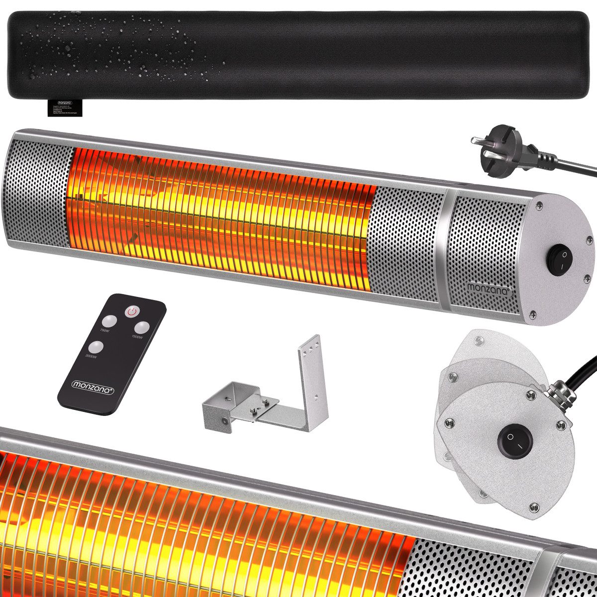 monzana Infrarotstrahler Infrarotstahler, 2000 W, Heizstrahler MZH2000 Goldröhre 3 Heizstufen Fernbedienung 90°