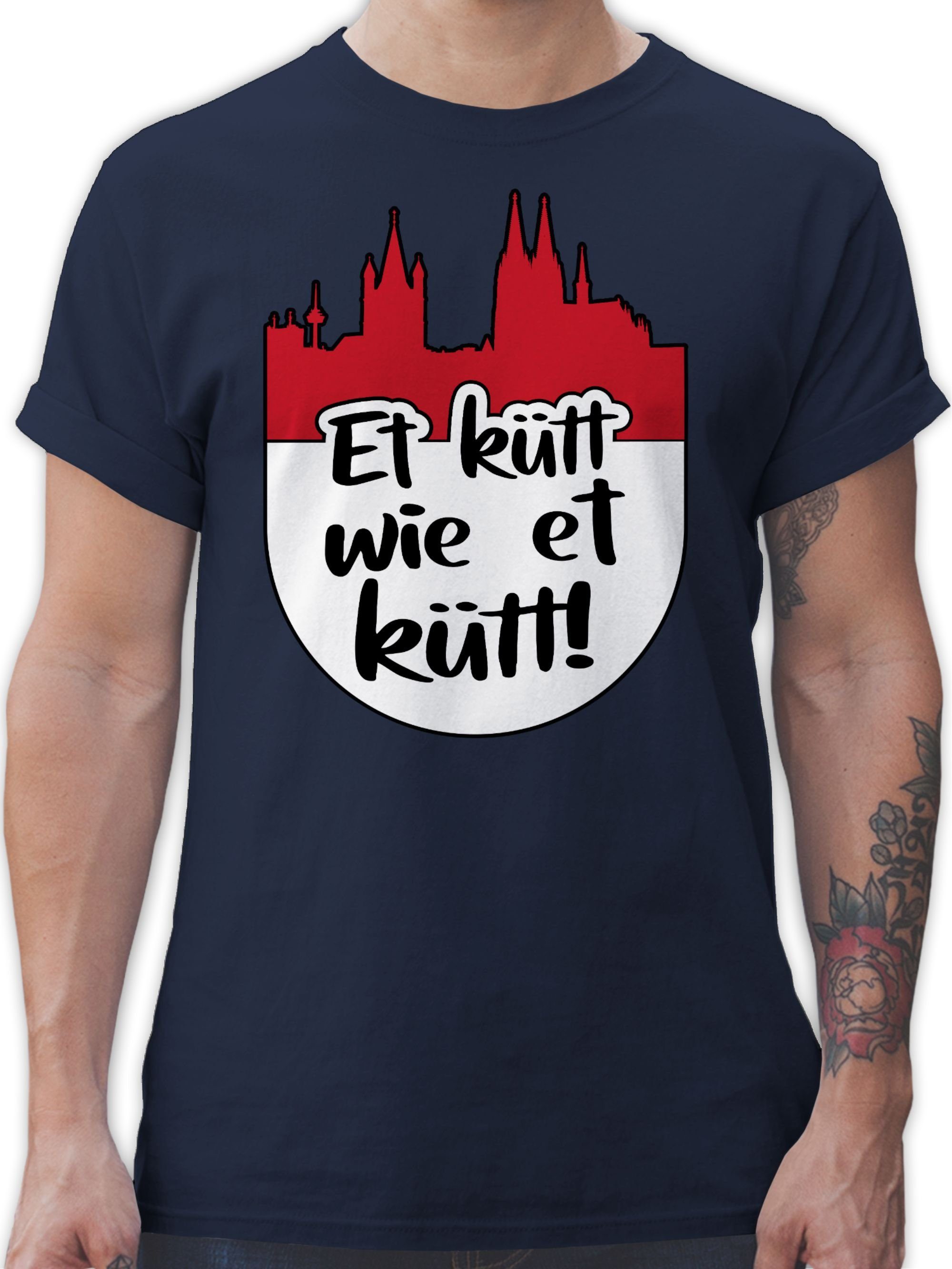 Shirtracer T-Shirt Et kütt wie et kütt! rot weiß - Kölsch Grundgesetz Köln Echte Kölner Karneval Outfit 3 Navy Blau