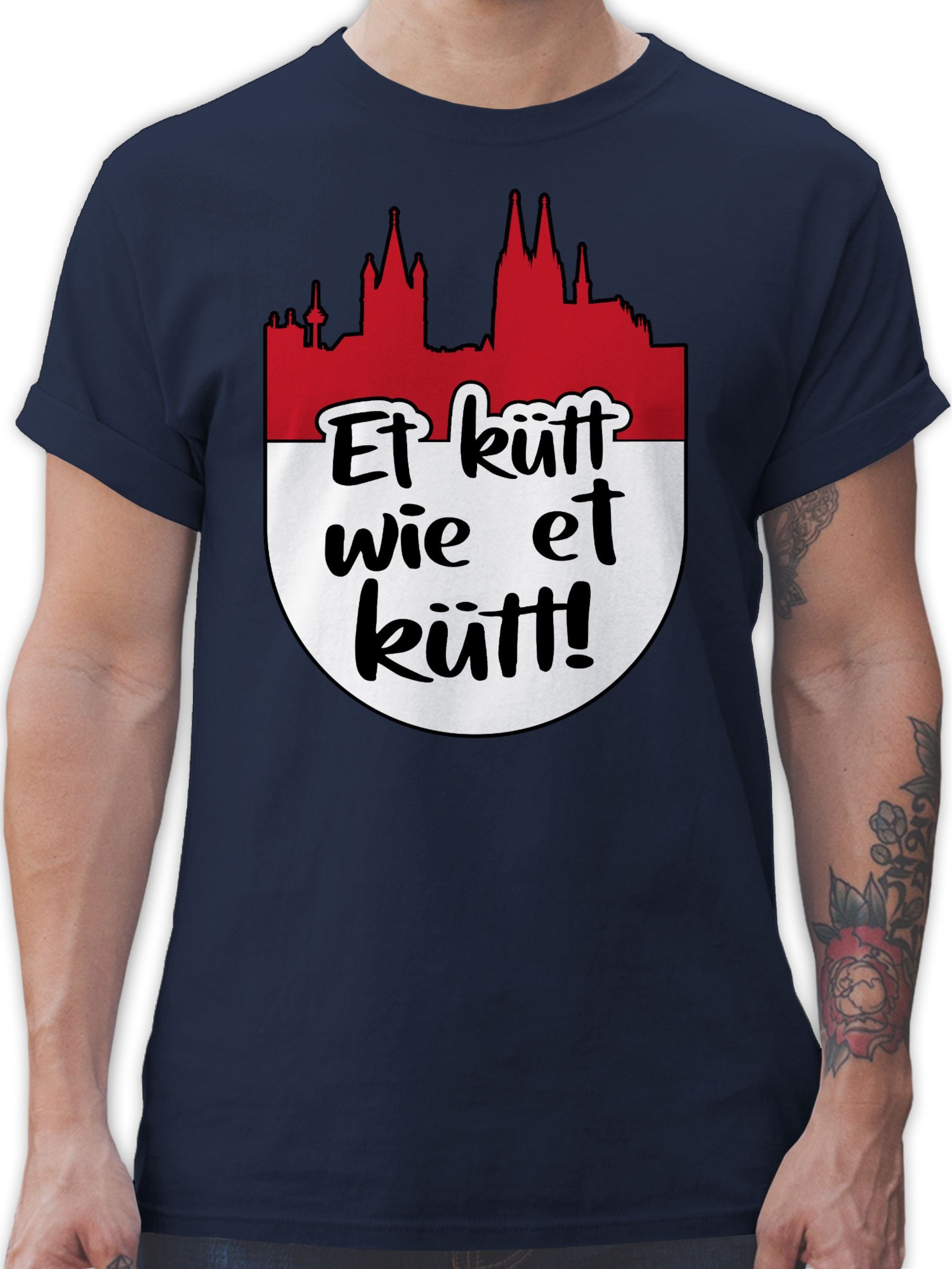 Shirtracer T-Shirt Et kütt wie Karneval Blau rot 3 Köln weiß kütt! Kölner Grundgesetz Echte Outfit Navy et - Kölsch