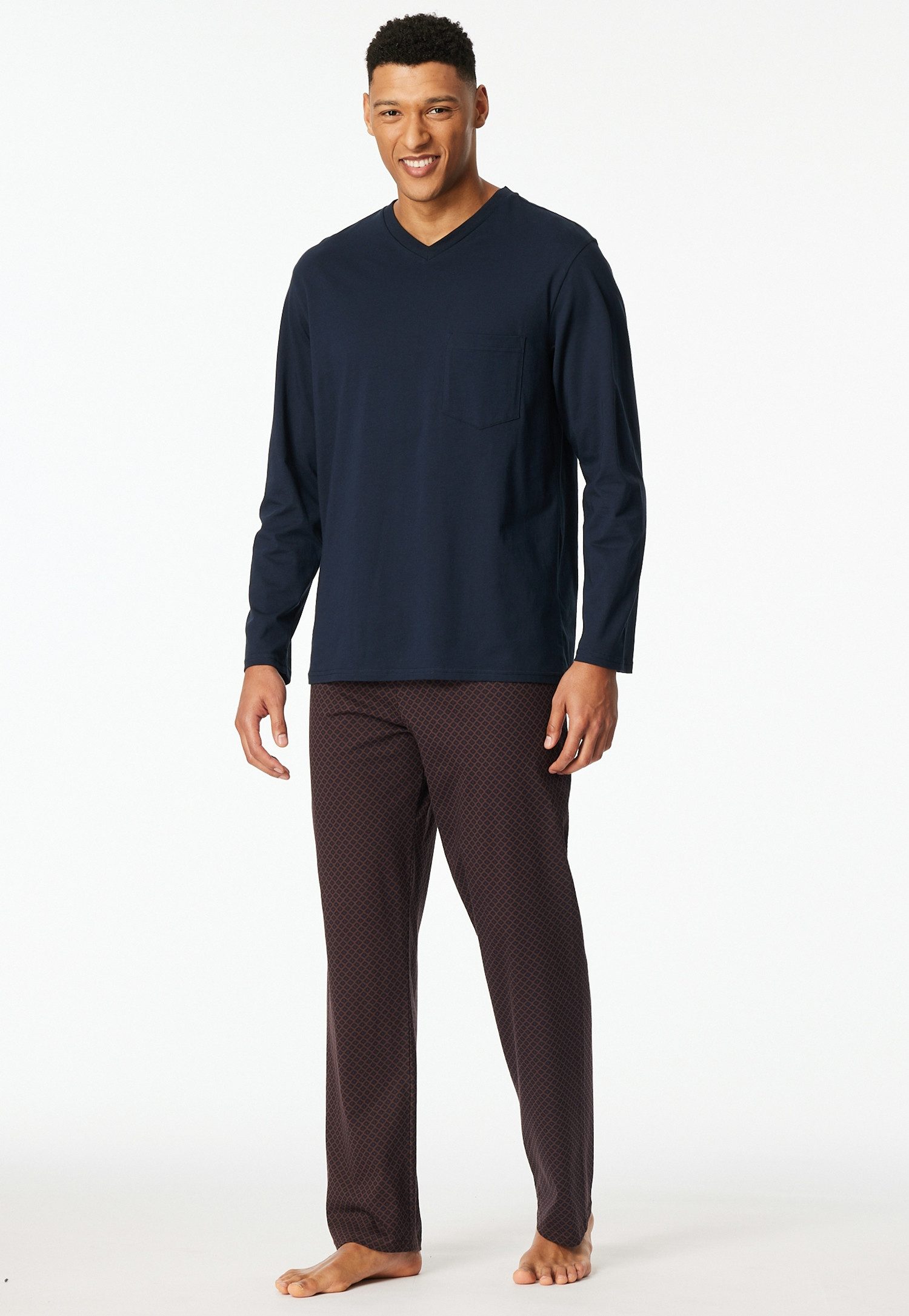 Schiesser Schlafanzug Comfort Essentials (2 tlg) mit V-Ausschnitt und aufgesetzter Brusttasche
