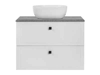 einfachgutemoebel Waschtisch-Set Waschplatz HABANA 80cm, mit Aufsatzbecken & 2 Schubladen, weiß matt, (Badmöbel Set, 1-St., Waschtisch Unterschrank mit Becken)