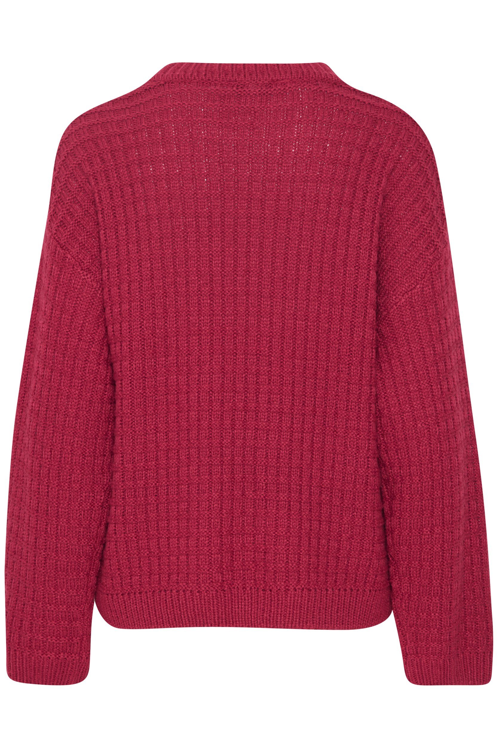 in Grobstrick b.young Abgesetzten Pullover 6664 mit Sweater Schultern Rot Strickpullover