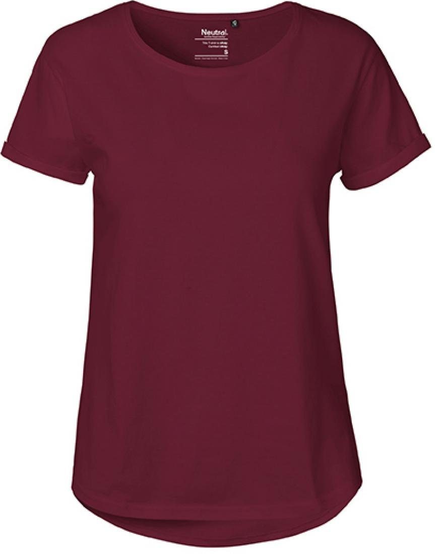 Rundhalsshirt Damen Roll Up Sleeve T-Shirt / Single Jersey Strick